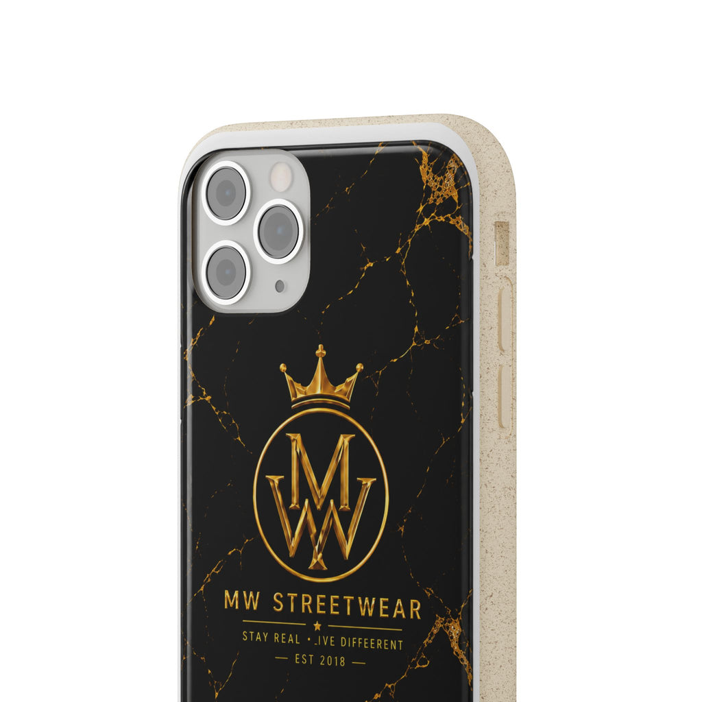 Biodegradable Phone Case — Black Marble MW Streetwear Logo, Eco-Friendly Protective Cover