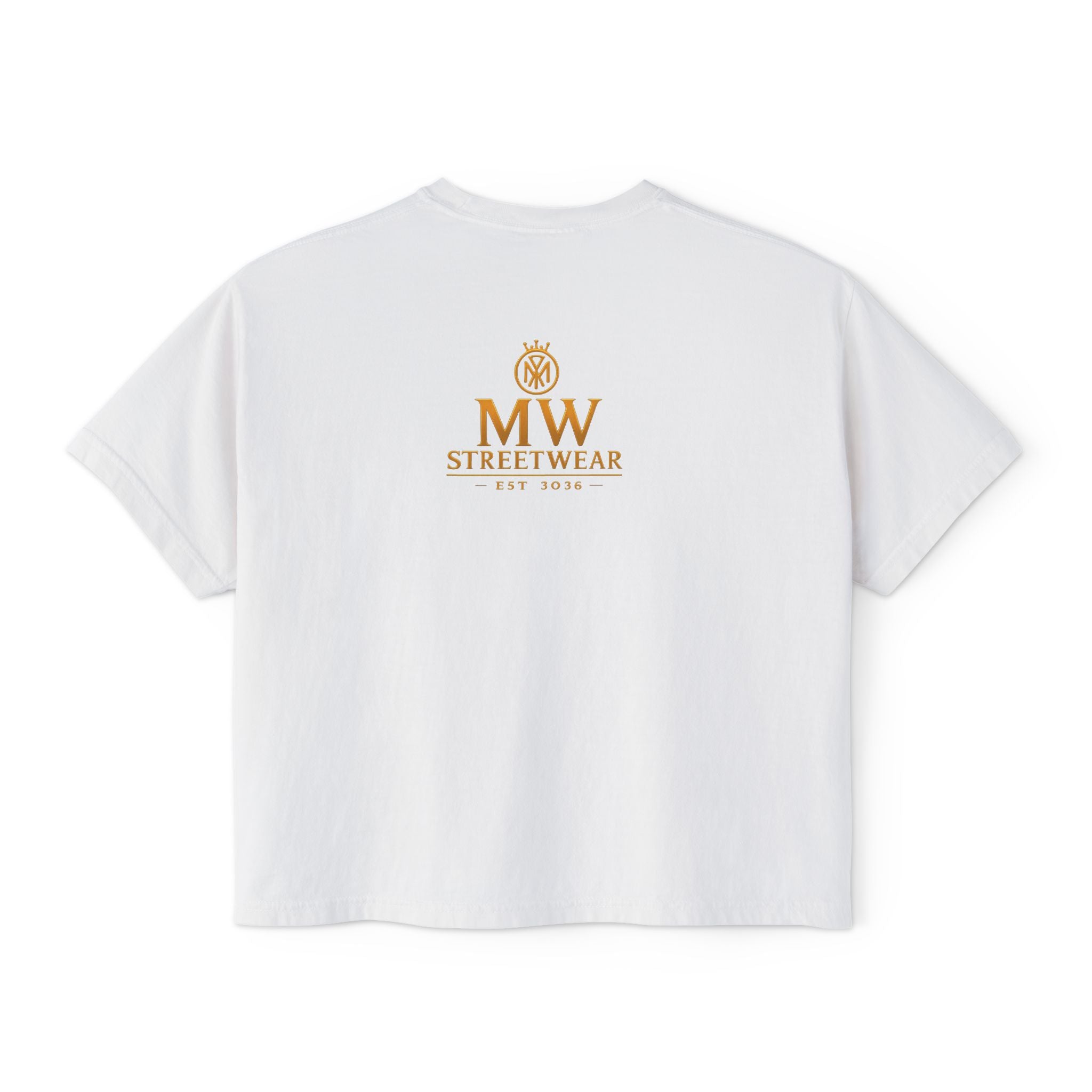 MW Streetwear Women's Boxy Tee — Gold Crown Logo Casual Crop T‑Shirt