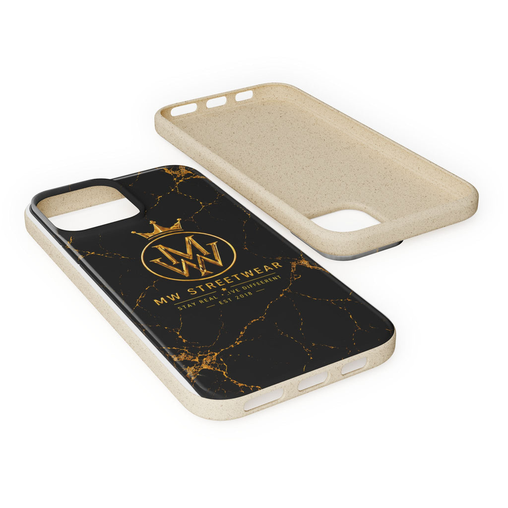 Biodegradable Phone Case — Black Marble MW Streetwear Logo, Eco-Friendly Protective Cover