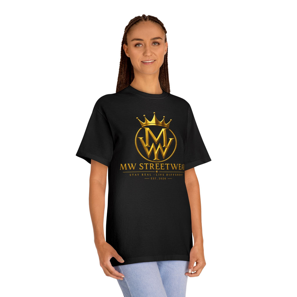 MW Streetwear Logo Tee — Gold Crown Graphic Classic T‑Shirt