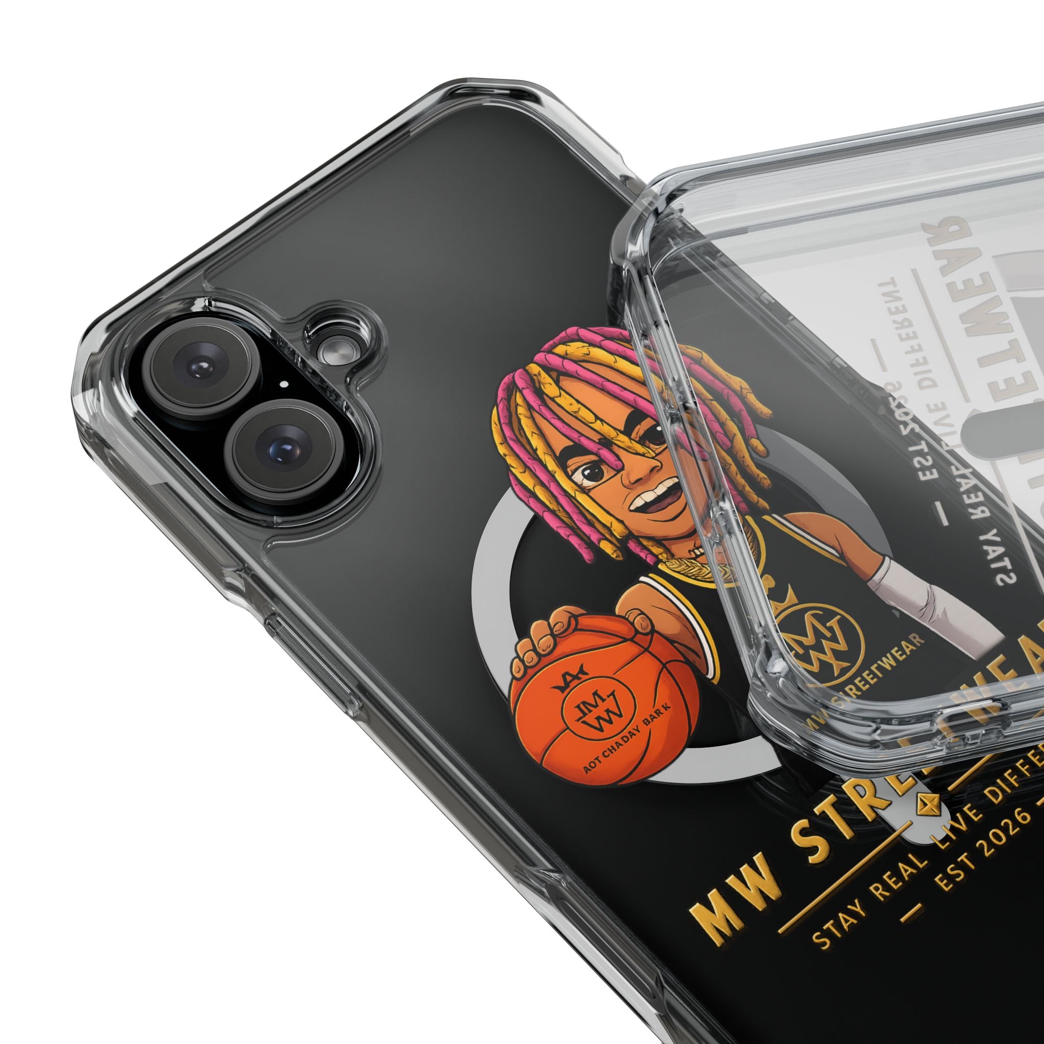 Clear Magnetic Phone Case — MW Streetwear Basketball Character Design