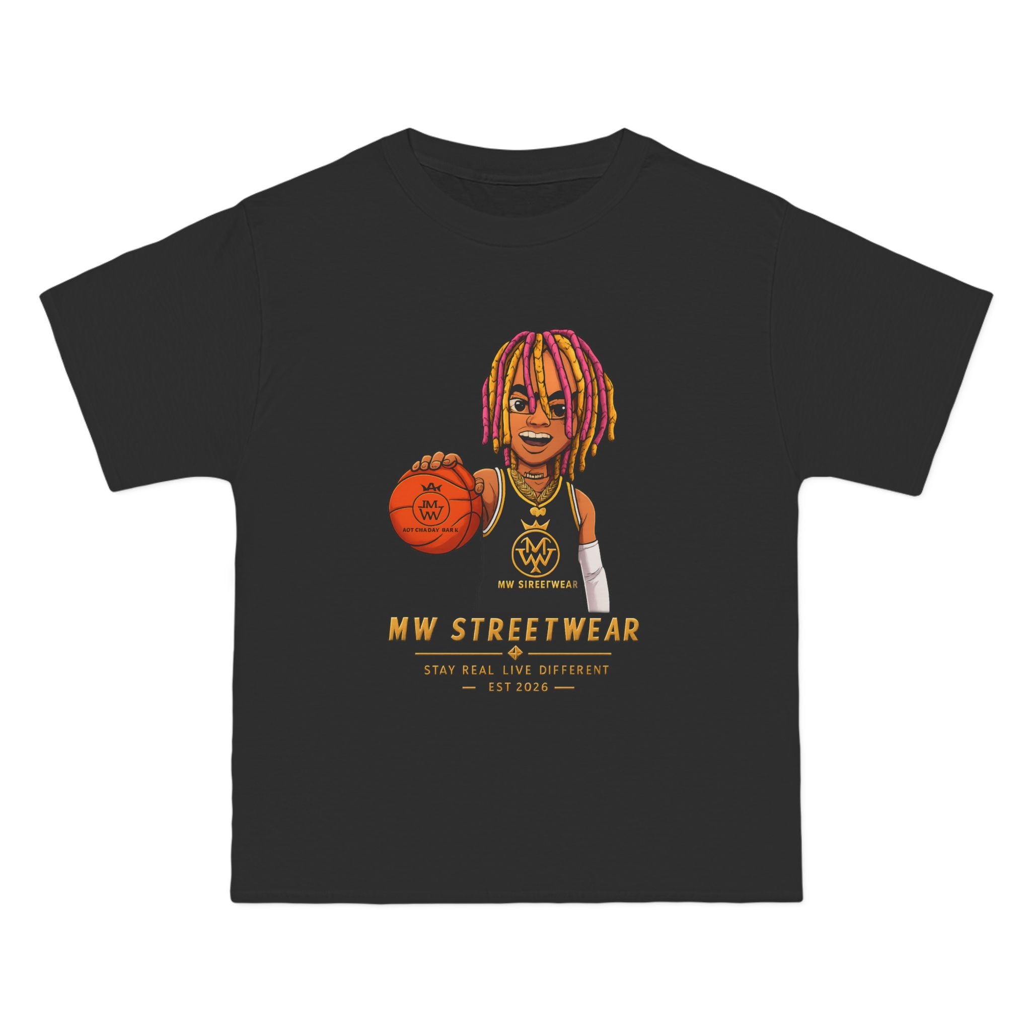 Streetwear Basketball Graphic T-Shirt — Colorful Dreadlock Player Design