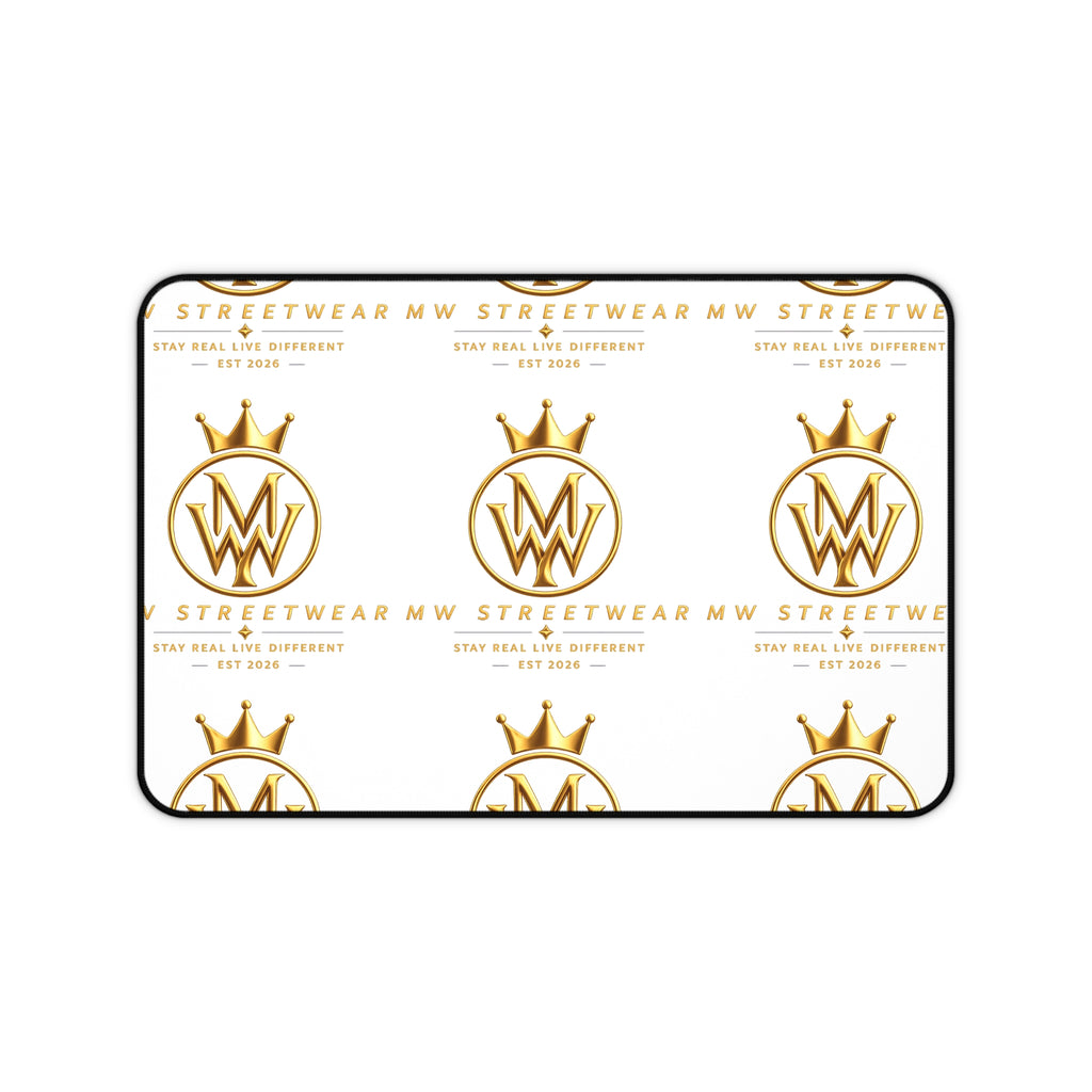 MW Streetwear Desk Mat — Gold Crown Logo Mouse Pad for Stylish Workspaces