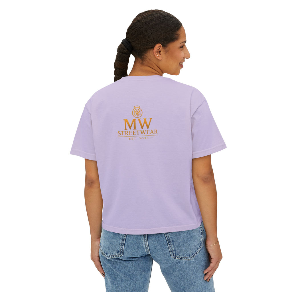 MW Streetwear Women's Boxy Tee — Gold Crown Logo Casual Crop T‑Shirt