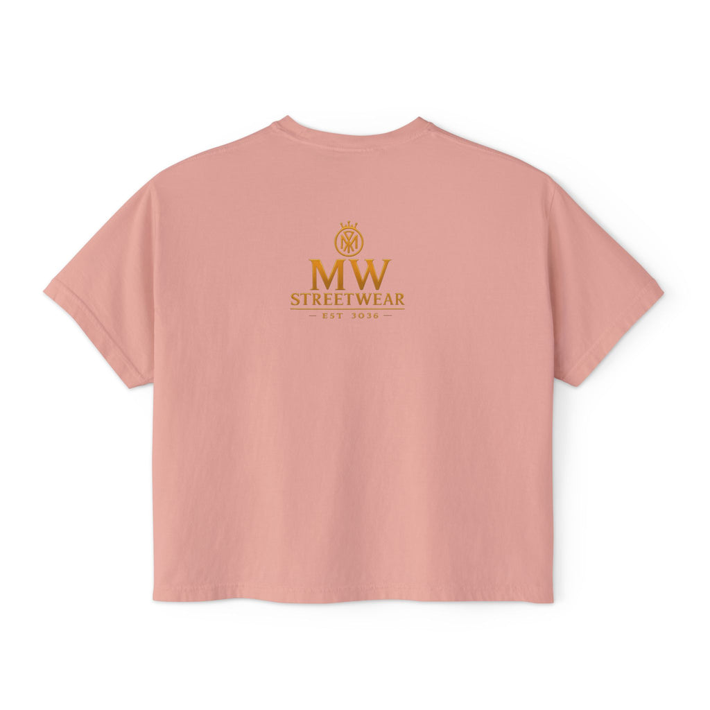 MW Streetwear Women's Boxy Tee — Gold Crown Logo Casual Crop T‑Shirt