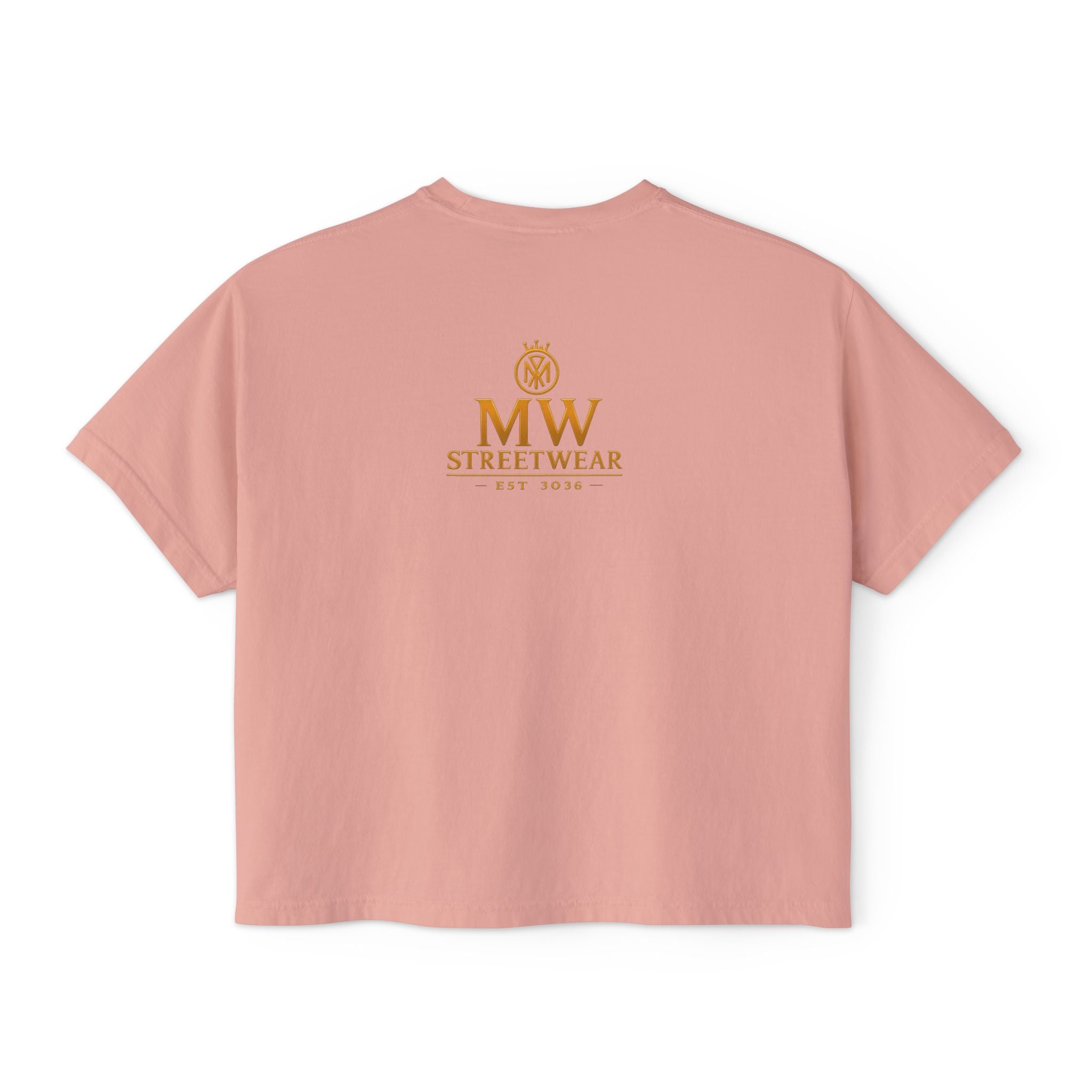 MW Streetwear Women's Boxy Tee — Gold Crown Logo Casual Crop T‑Shirt