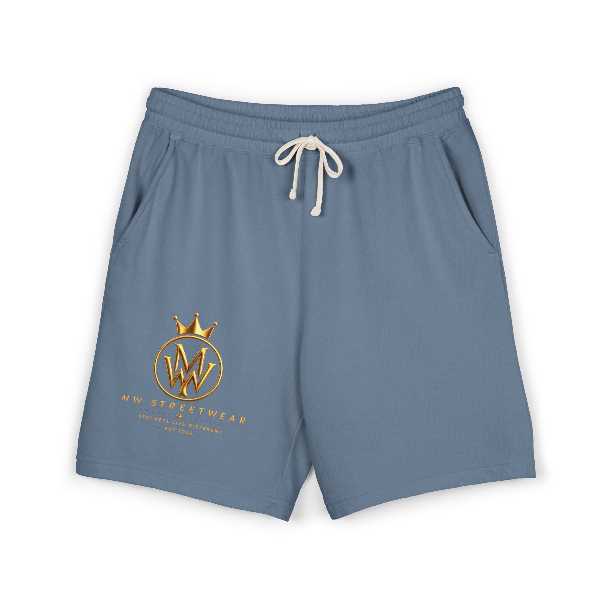 Embroidered Crown Logo Fleece Shorts — Lightweight Garment-Dyed Sweat Shorts