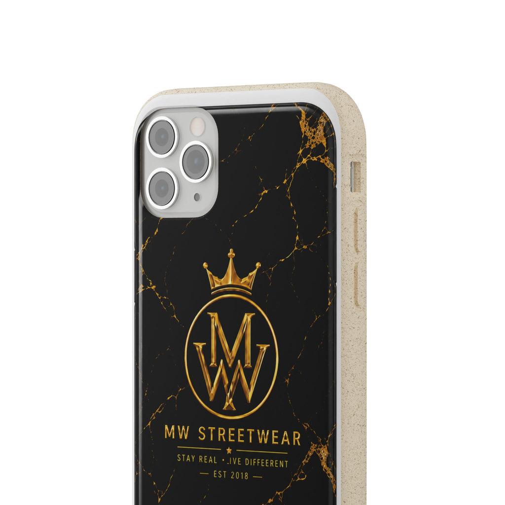 Biodegradable Phone Case — Black Marble MW Streetwear Logo, Eco-Friendly Protective Cover