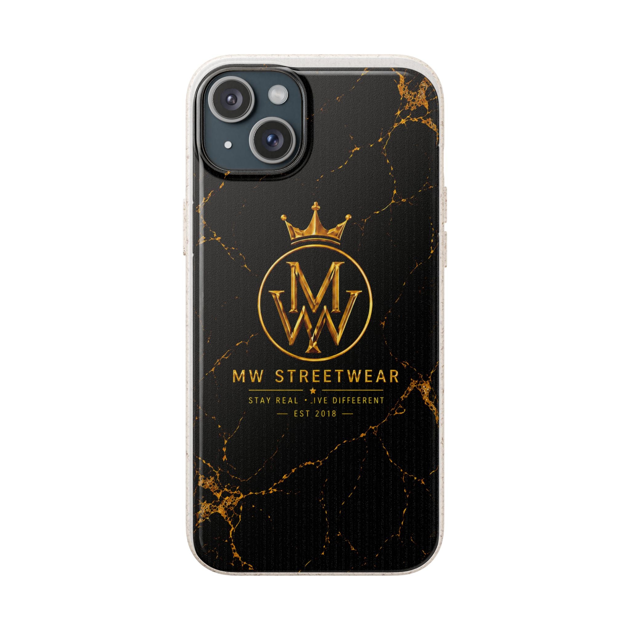 Biodegradable Phone Case — Black Marble MW Streetwear Logo, Eco-Friendly Protective Cover