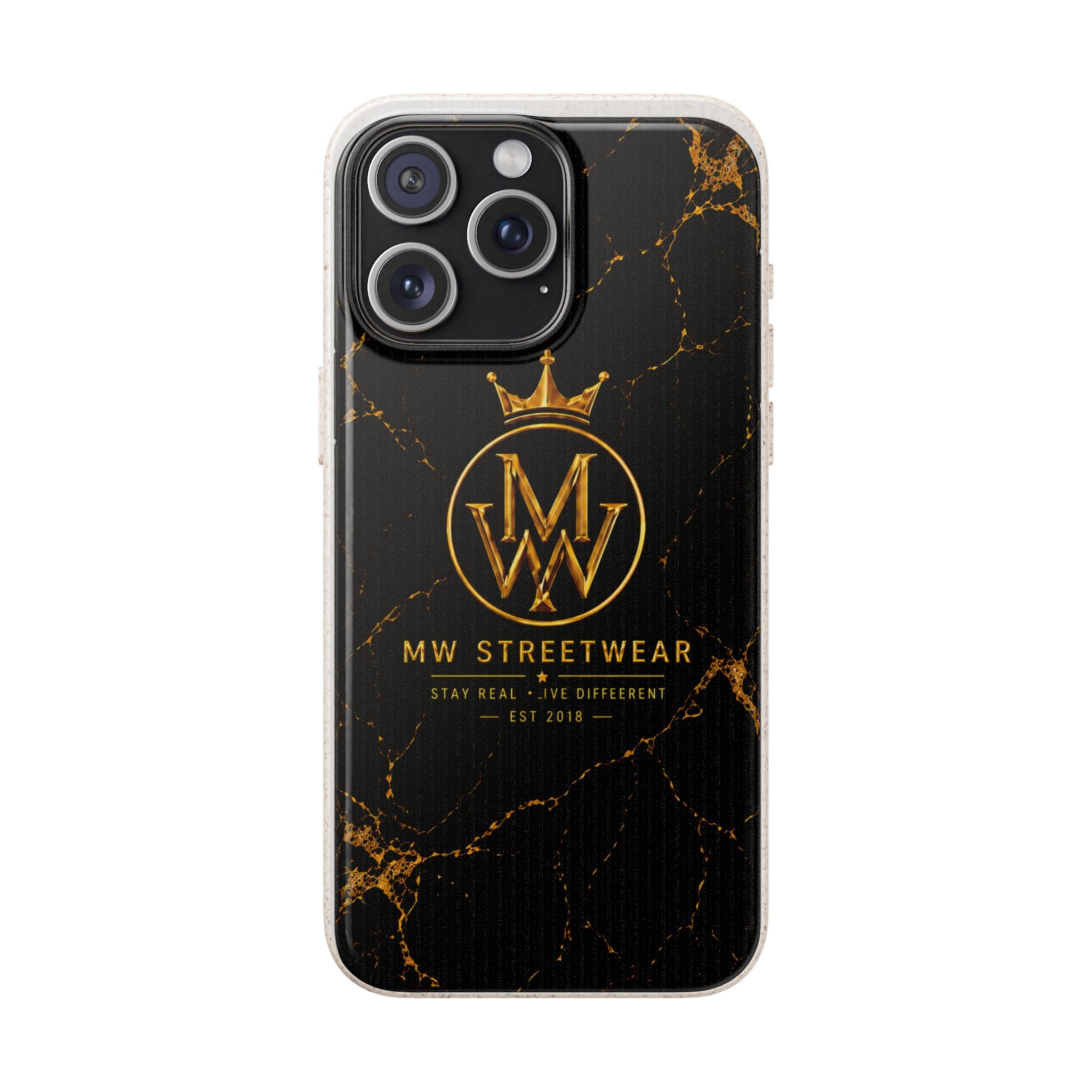 Biodegradable Phone Case — Black Marble MW Streetwear Logo, Eco-Friendly Protective Cover