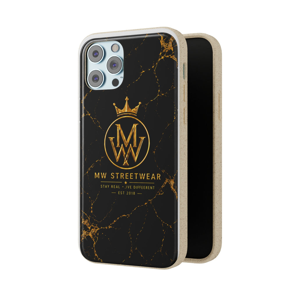 Biodegradable Phone Case — Black Marble MW Streetwear Logo, Eco-Friendly Protective Cover
