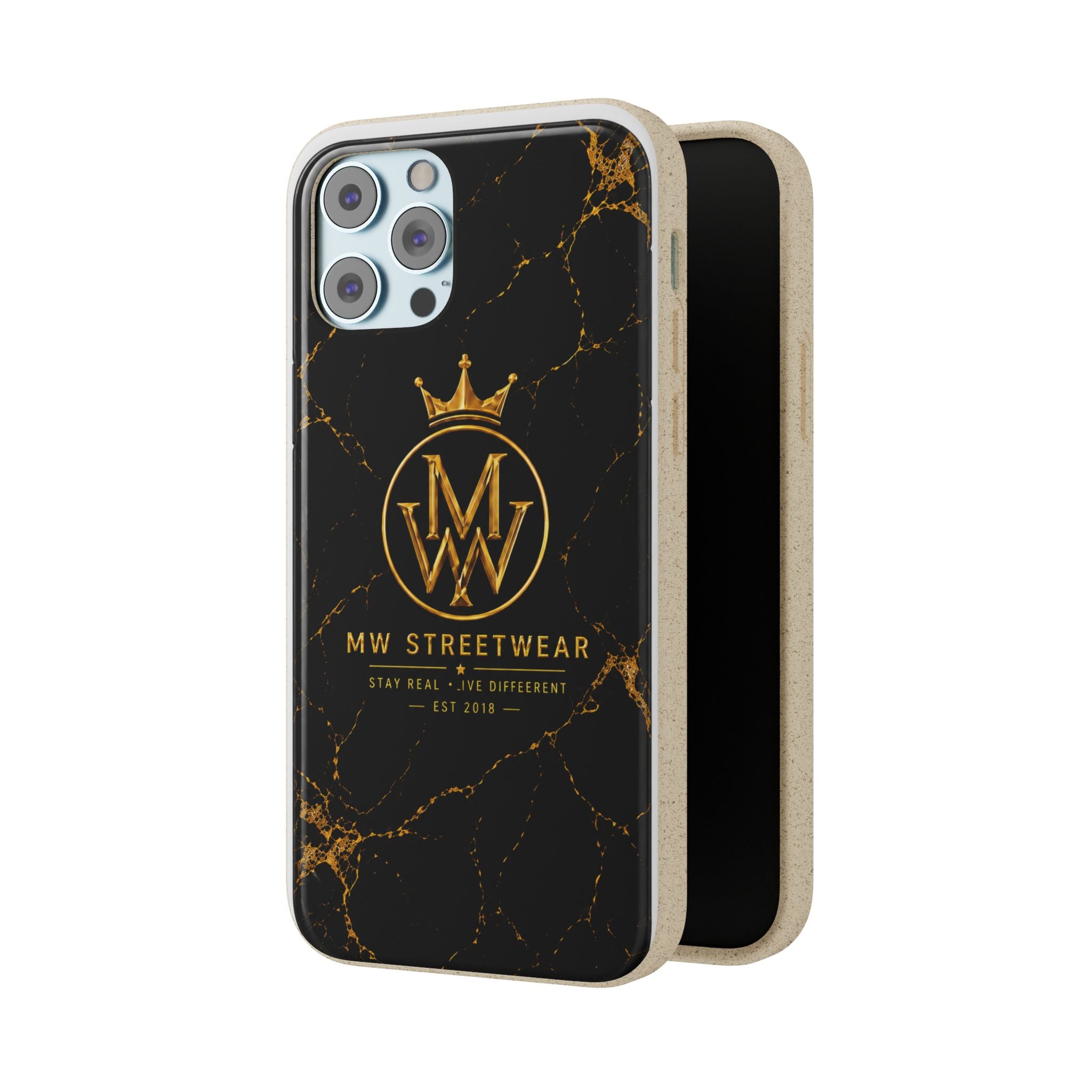 Biodegradable Phone Case — Black Marble MW Streetwear Logo, Eco-Friendly Protective Cover