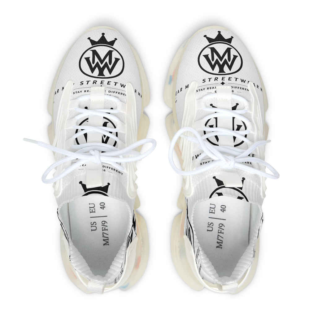 White Mesh Streetwear Sneakers – Women's Lightweight Logo Trainers