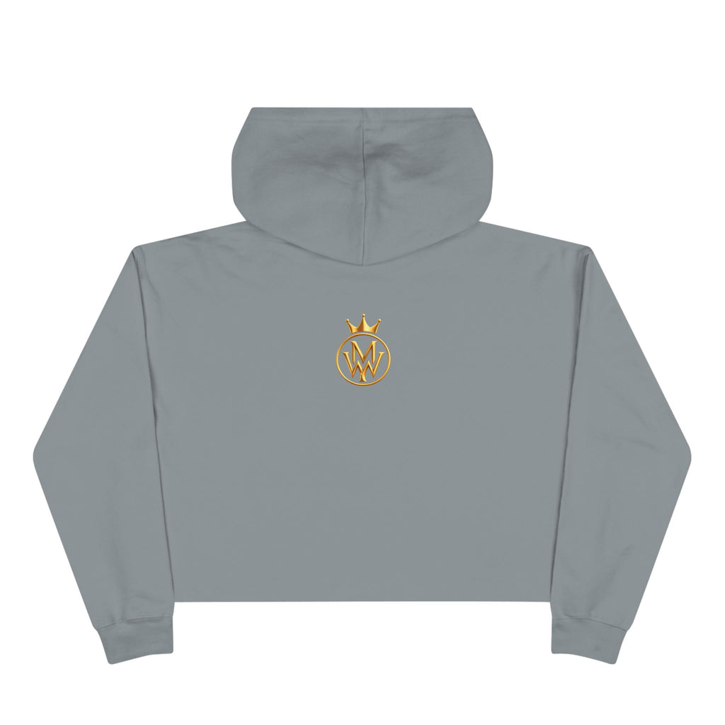 Cropped Hoodie — Minimal Gold Crown Logo with Green Heart