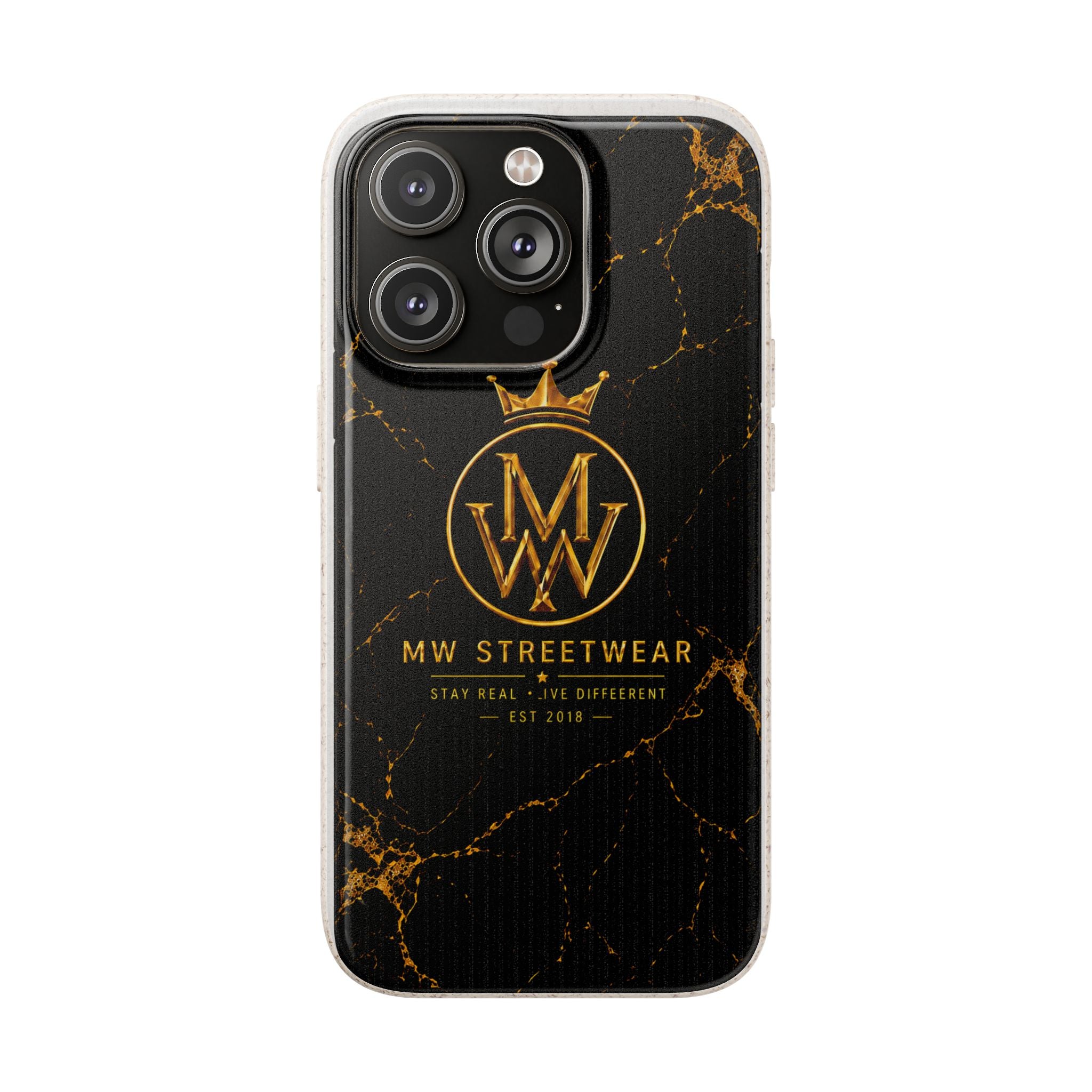 Biodegradable Phone Case — Black Marble MW Streetwear Logo, Eco-Friendly Protective Cover