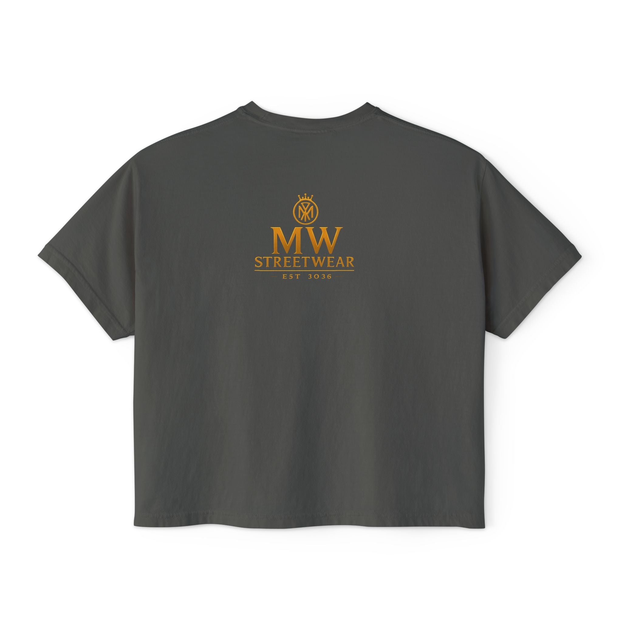 MW Streetwear Women's Boxy Tee — Gold Crown Logo Casual Crop T‑Shirt