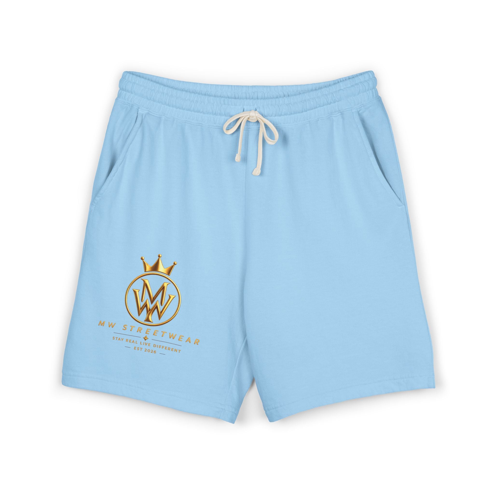 Embroidered Crown Logo Fleece Shorts — Lightweight Garment-Dyed Sweat Shorts