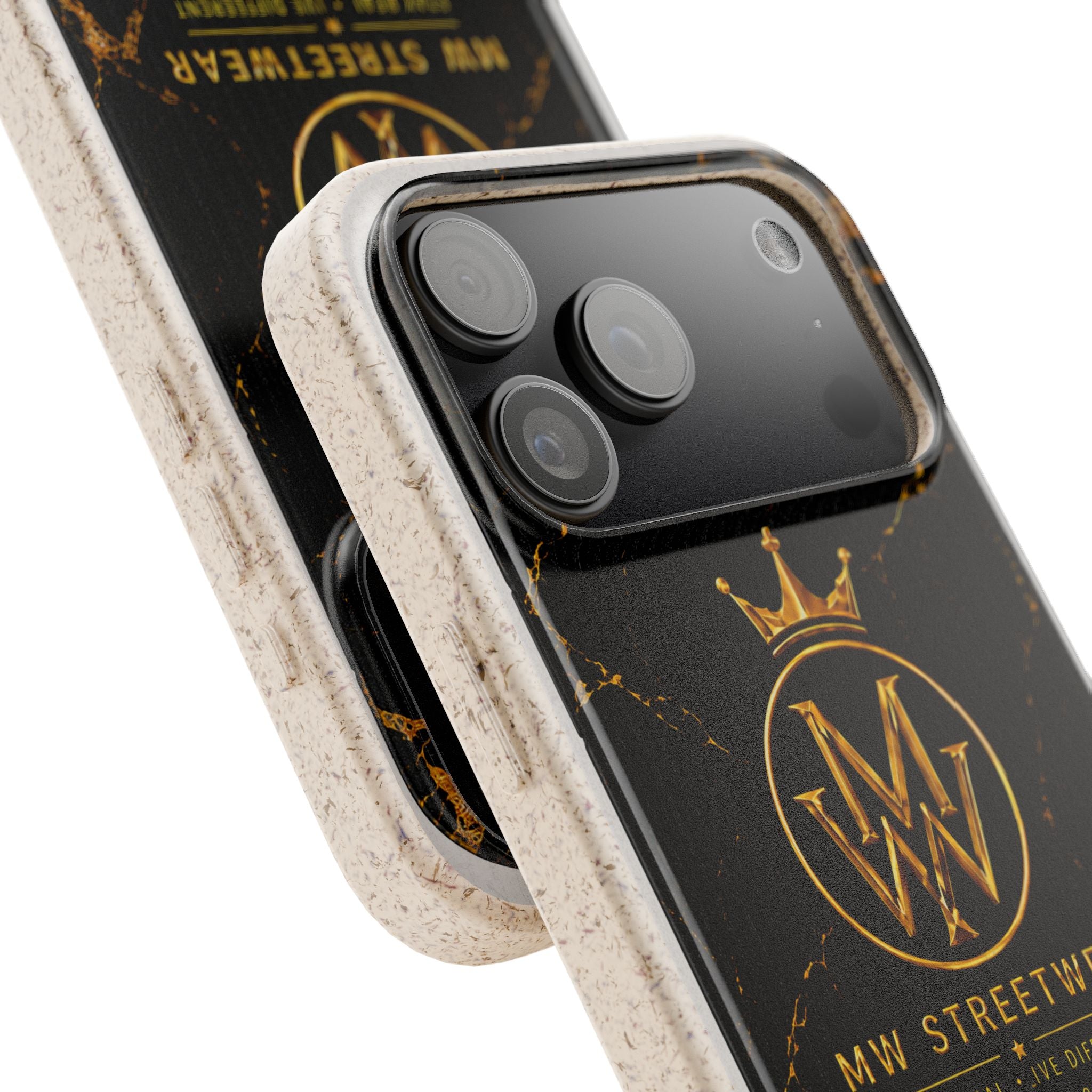 Biodegradable Phone Case — Black Marble MW Streetwear Logo, Eco-Friendly Protective Cover