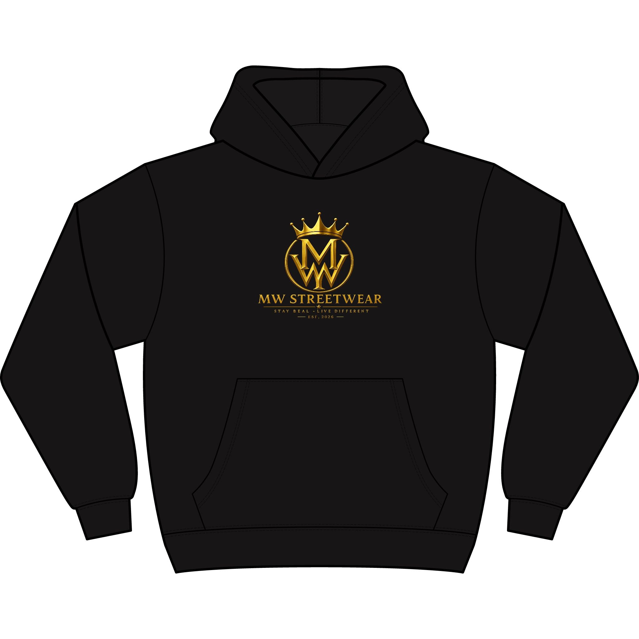 MW Streetwear Gold Crown Hoodie — Men's Boxy Logo Hoodie