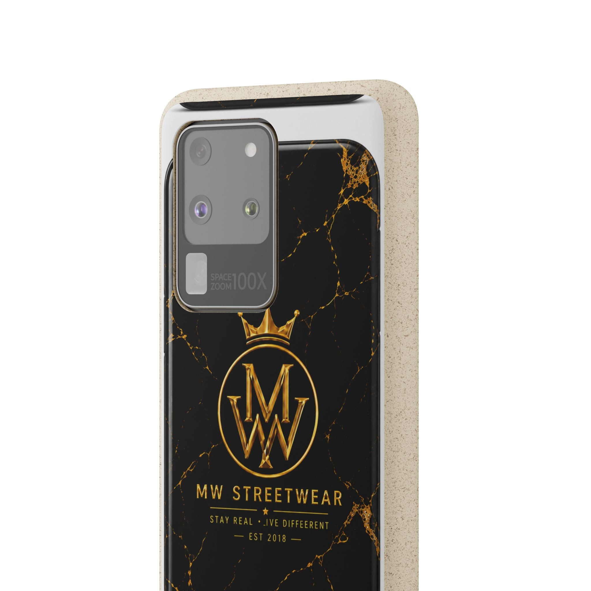 Biodegradable Phone Case — Black Marble MW Streetwear Logo, Eco-Friendly Protective Cover
