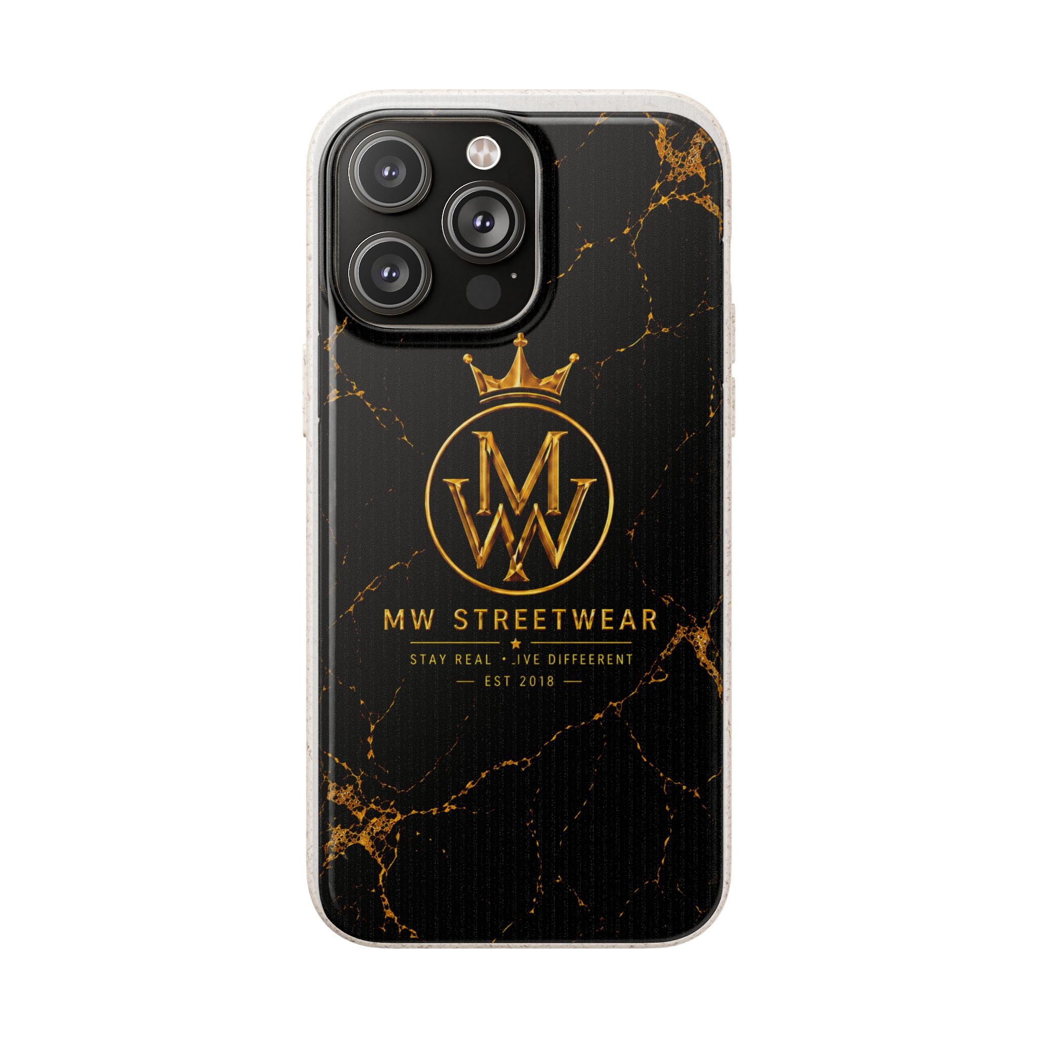 Biodegradable Phone Case — Black Marble MW Streetwear Logo, Eco-Friendly Protective Cover