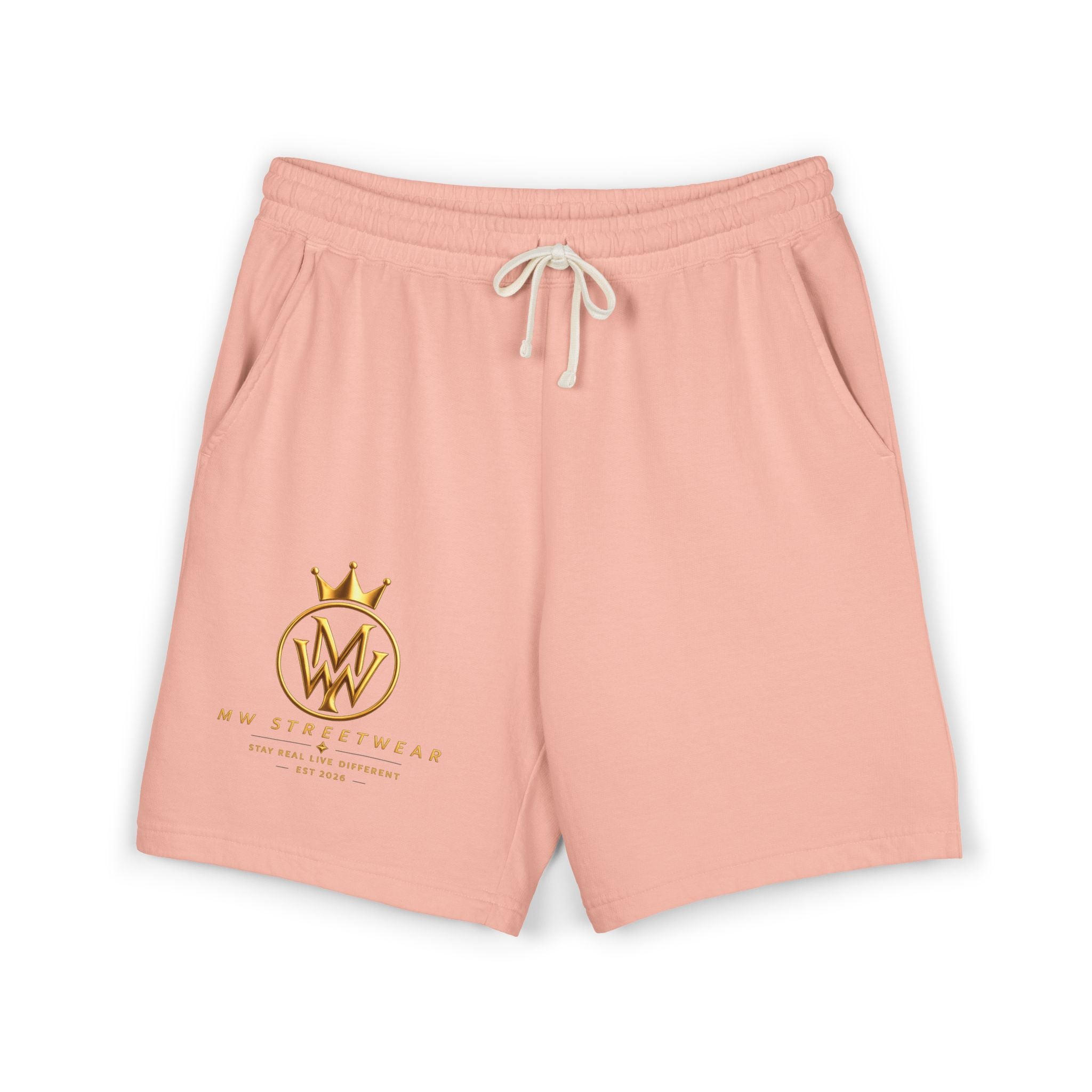 Embroidered Crown Logo Fleece Shorts — Lightweight Garment-Dyed Sweat Shorts
