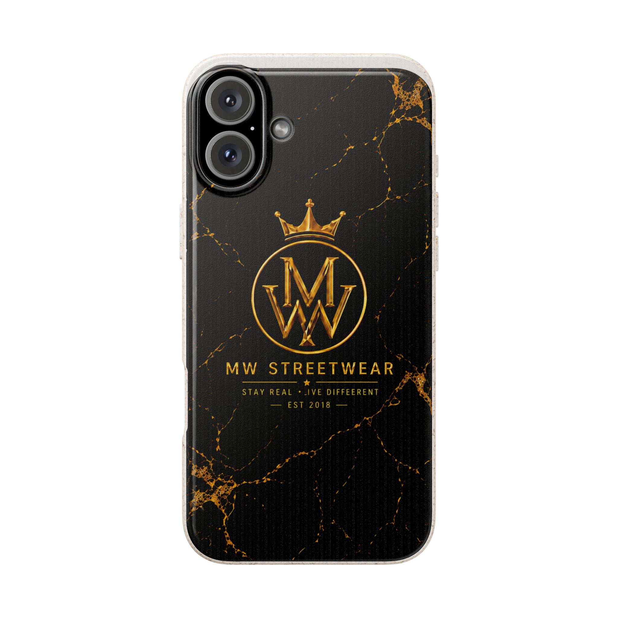 Biodegradable Phone Case — Black Marble MW Streetwear Logo, Eco-Friendly Protective Cover