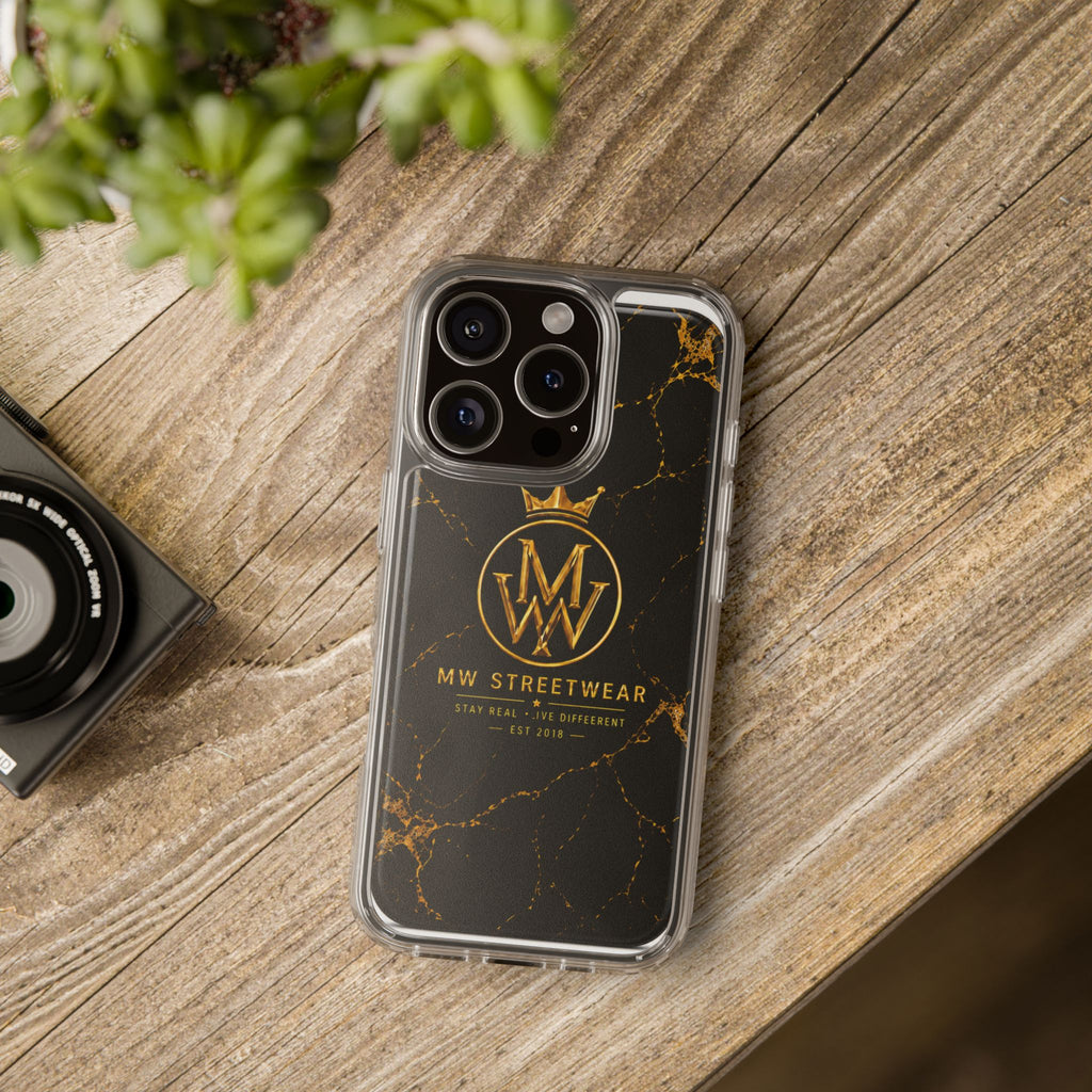 Clear Phone Case — Black Gold Marble "MW Streetwear" Logo