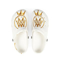 Crown Monogram EVA Foam Clogs — White & Gold Slip-On Shoes