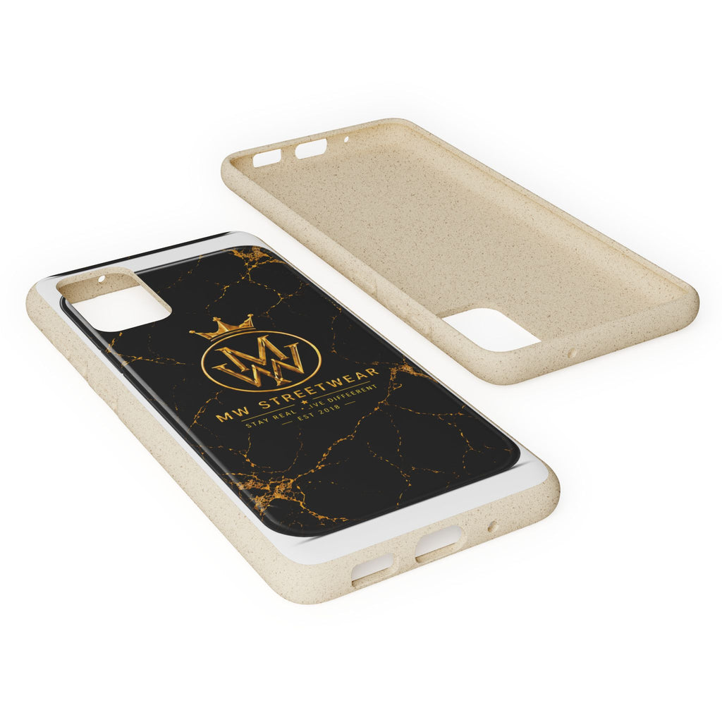 Biodegradable Phone Case — Black Marble MW Streetwear Logo, Eco-Friendly Protective Cover