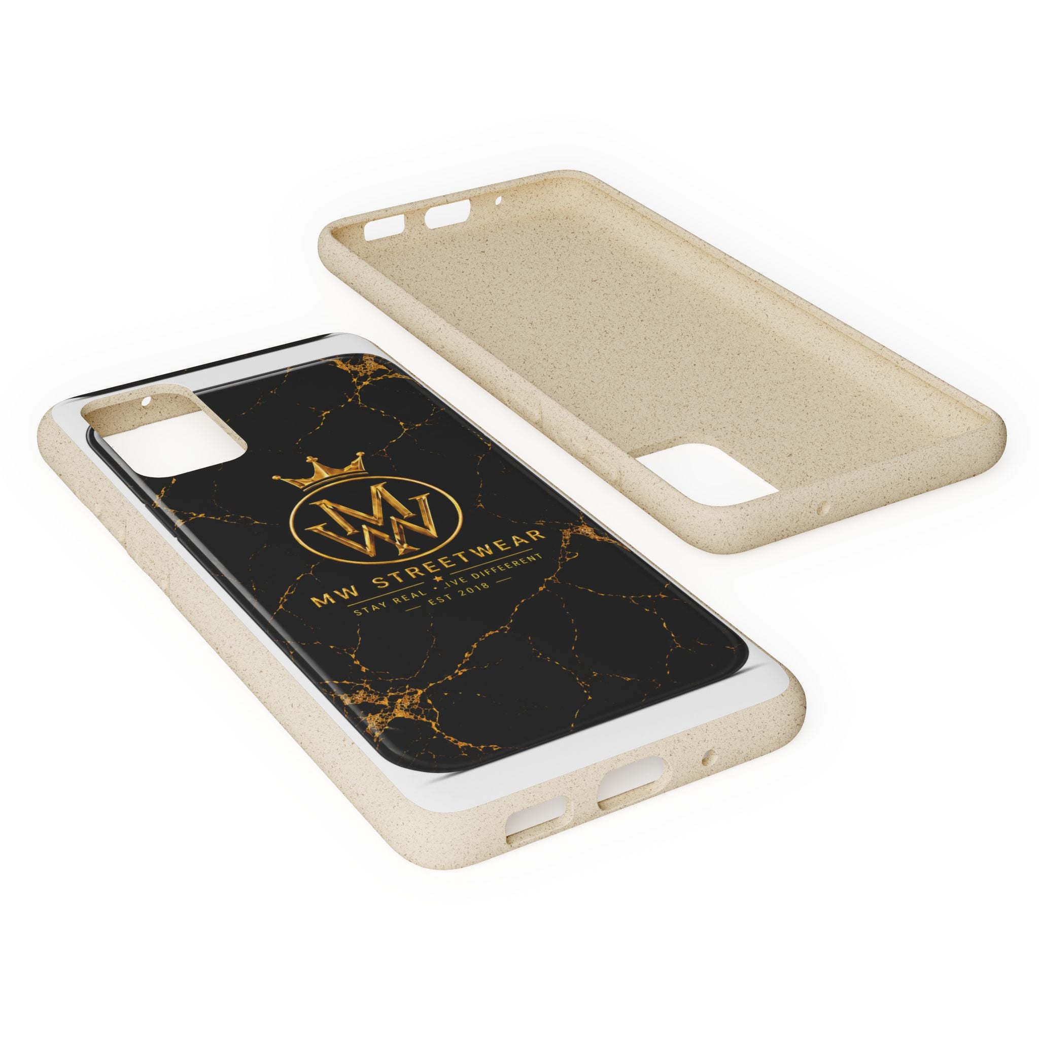 Biodegradable Phone Case — Black Marble MW Streetwear Logo, Eco-Friendly Protective Cover