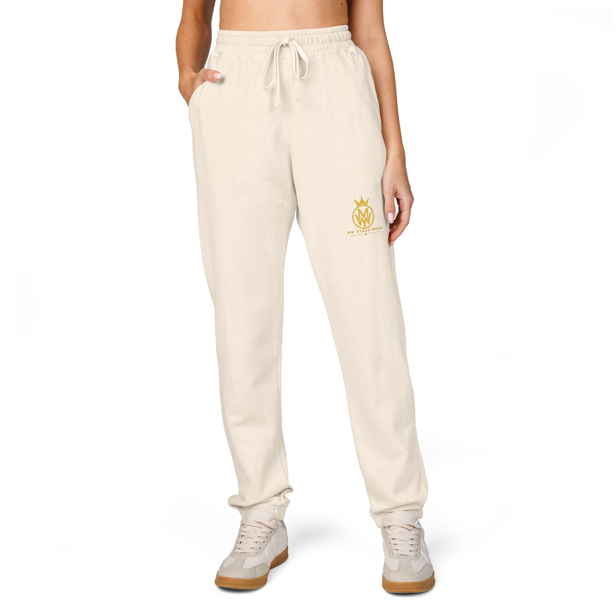Ember Crest Sweatpants — Garment-Dyed Fleece Joggers with Sun Emblem