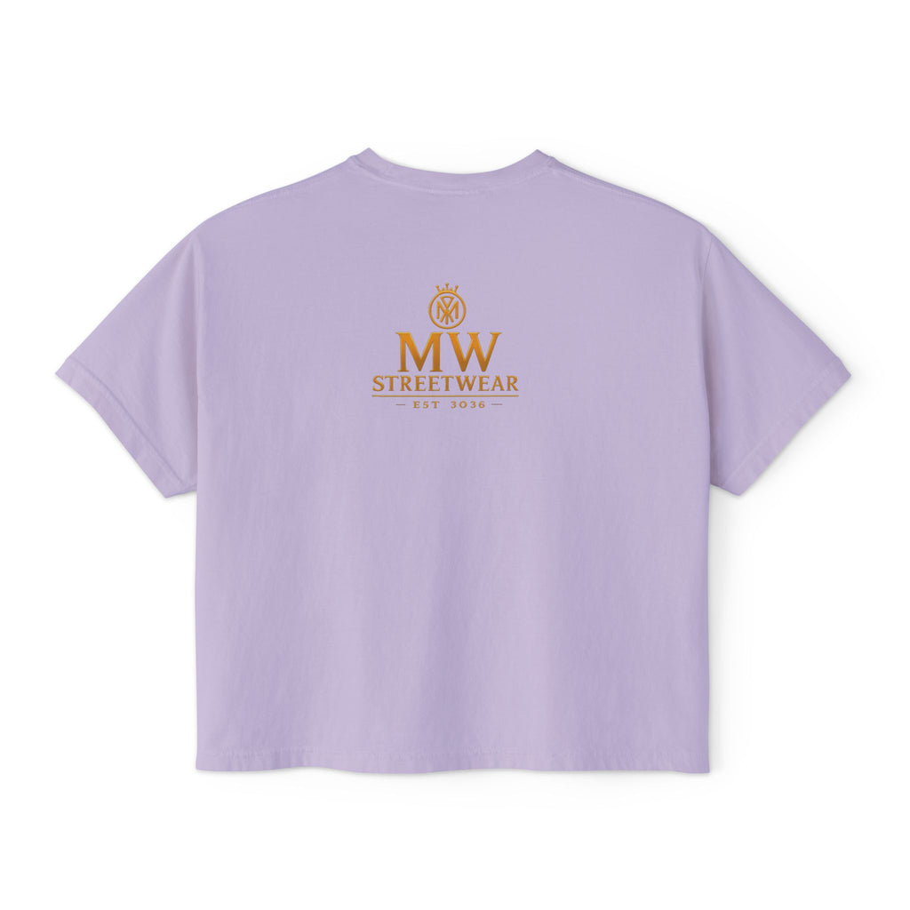 MW Streetwear Women's Boxy Tee — Gold Crown Logo Casual Crop T‑Shirt