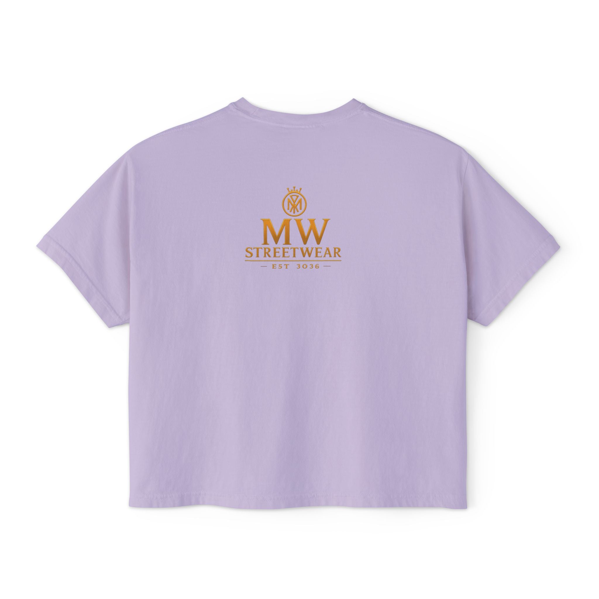MW Streetwear Women's Boxy Tee — Gold Crown Logo Casual Crop T‑Shirt