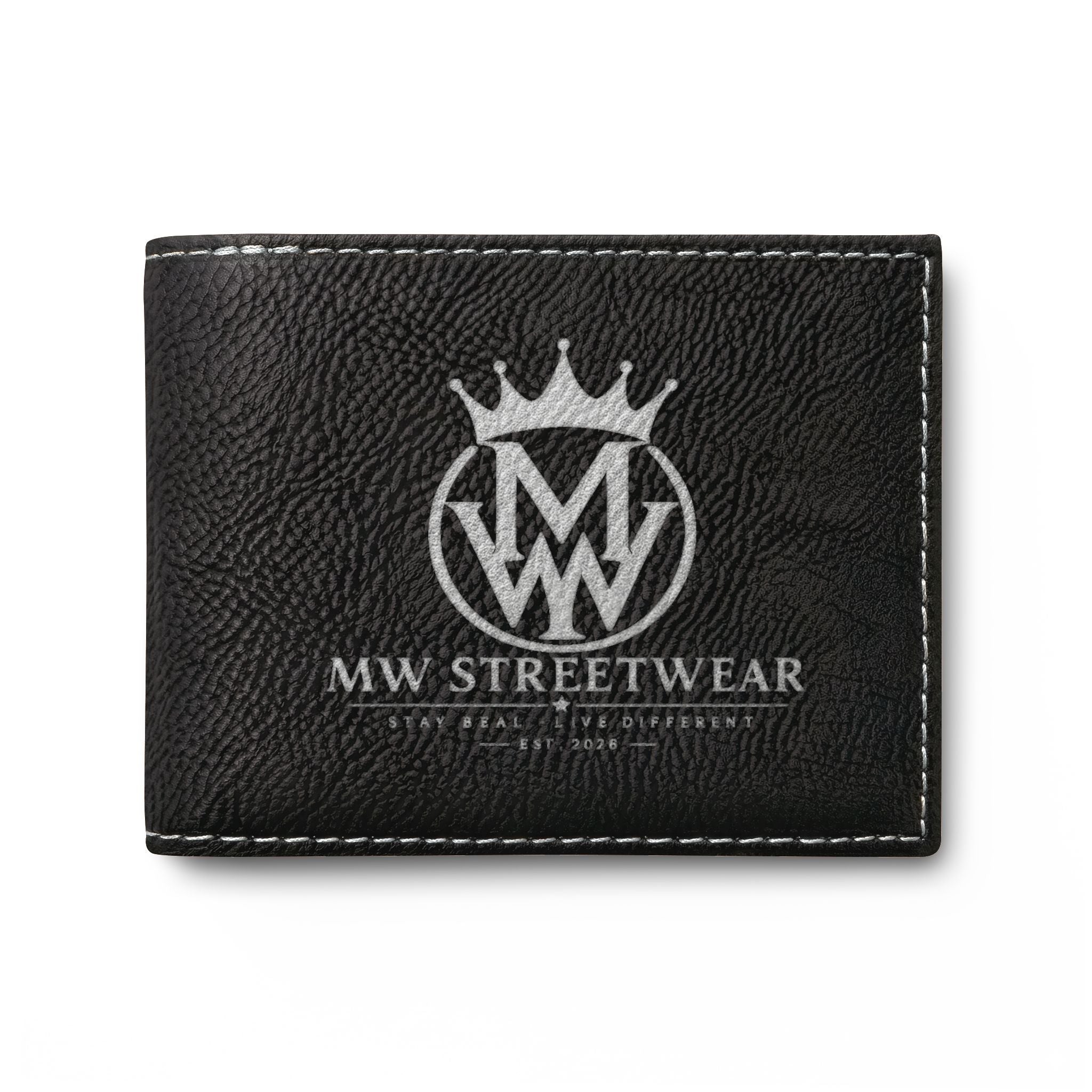 Leather Bi-Fold Wallet — MW Streetwear Logo RFID Card Holder