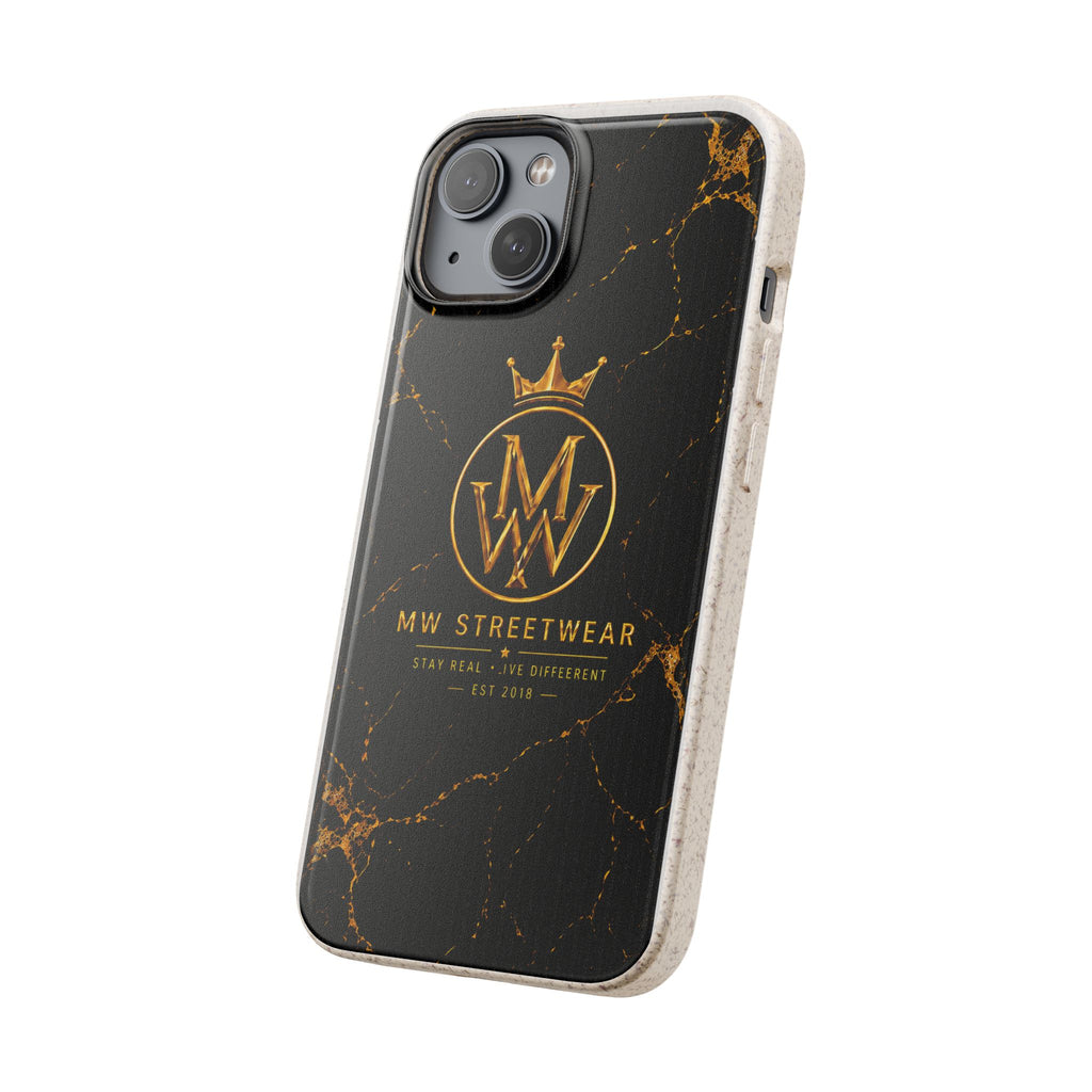 Biodegradable Phone Case — Black Marble MW Streetwear Logo, Eco-Friendly Protective Cover