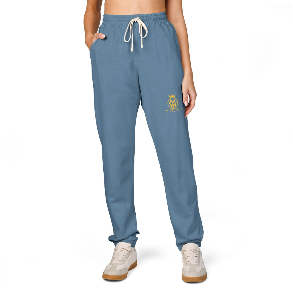 Ember Crest Sweatpants — Garment-Dyed Fleece Joggers with Sun Emblem