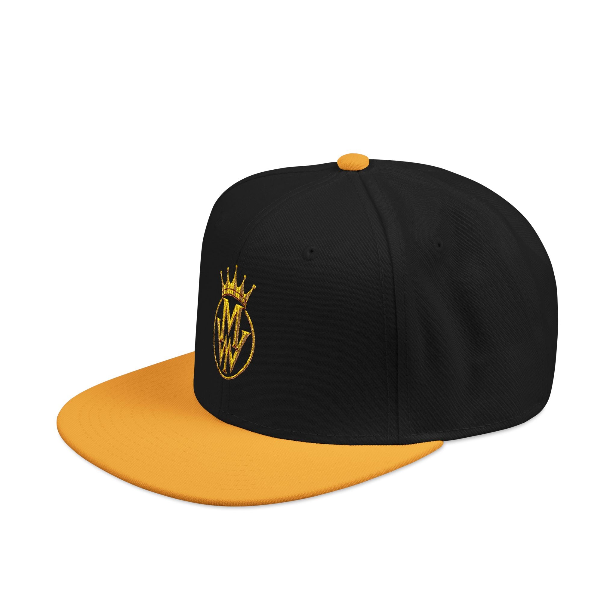 Embroidered Crown Logo Snapback Hat — Gold Stitch Streetwear Cap