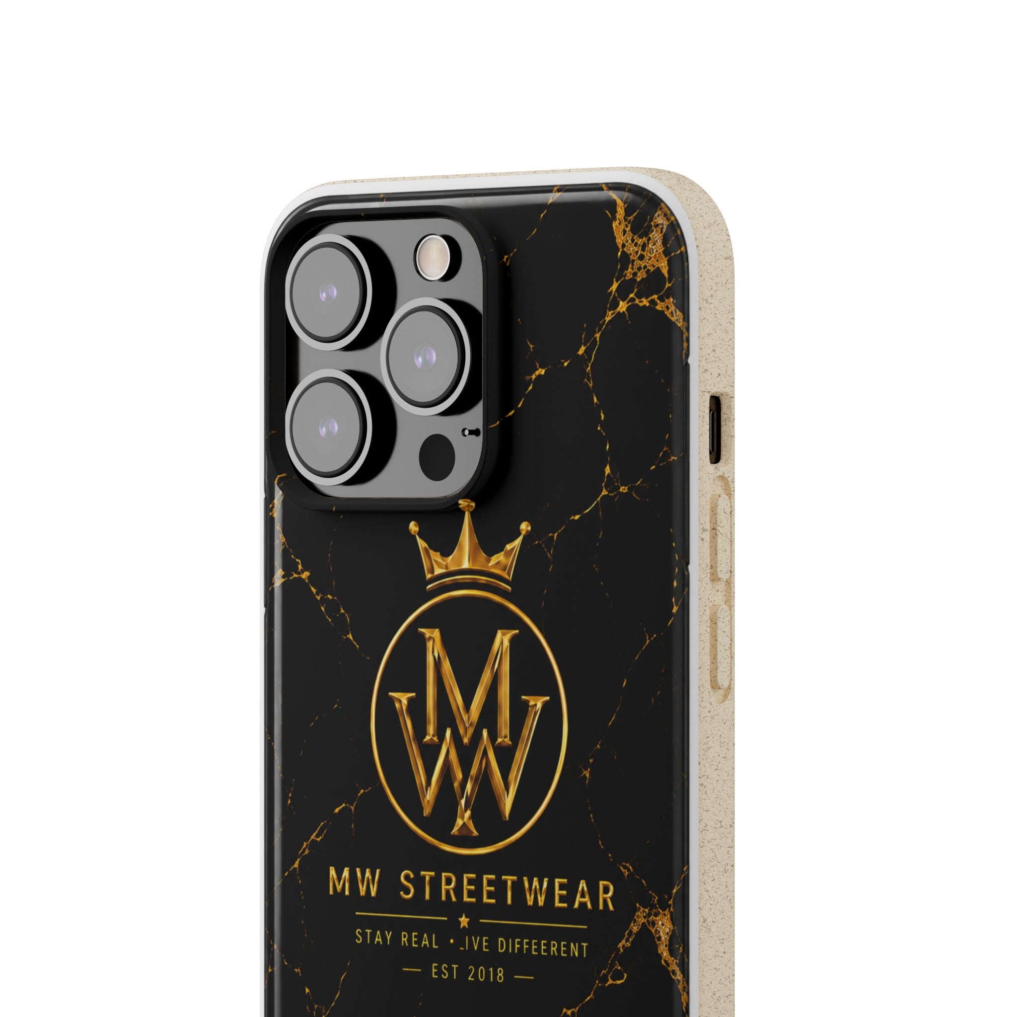 Biodegradable Phone Case — Black Marble MW Streetwear Logo, Eco-Friendly Protective Cover