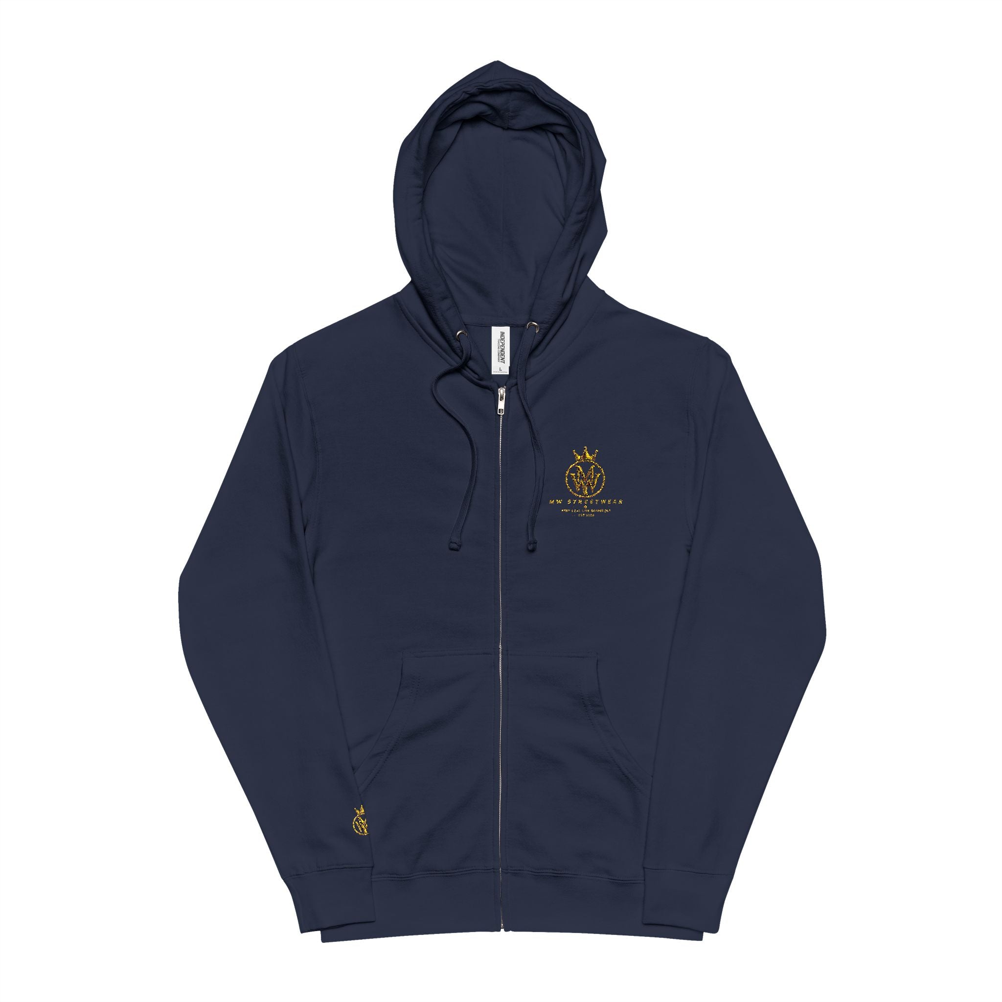 Zip-Up Hoodie — Small Gold Floral Chest Emblem