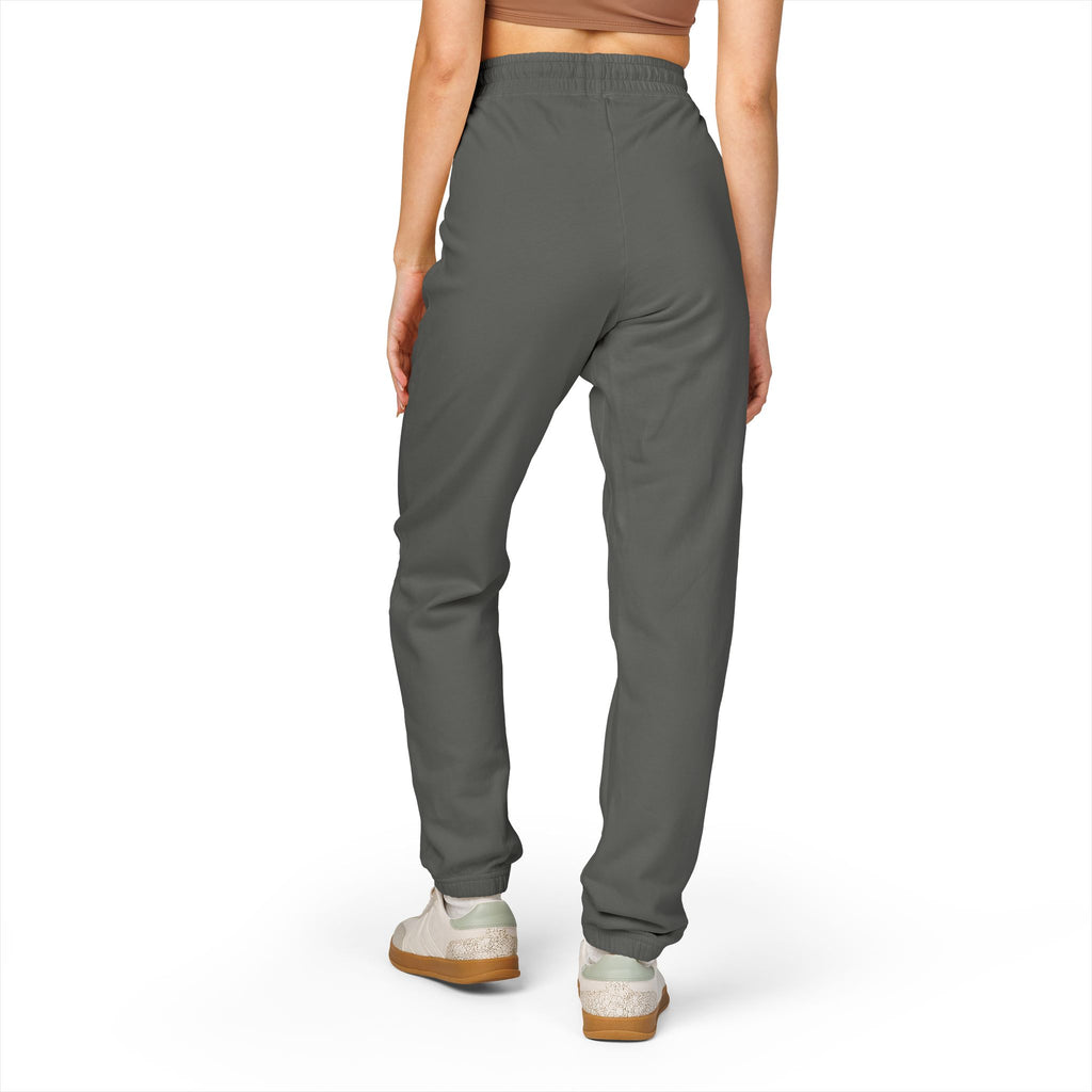 Ember Crest Sweatpants — Garment-Dyed Fleece Joggers with Sun Emblem