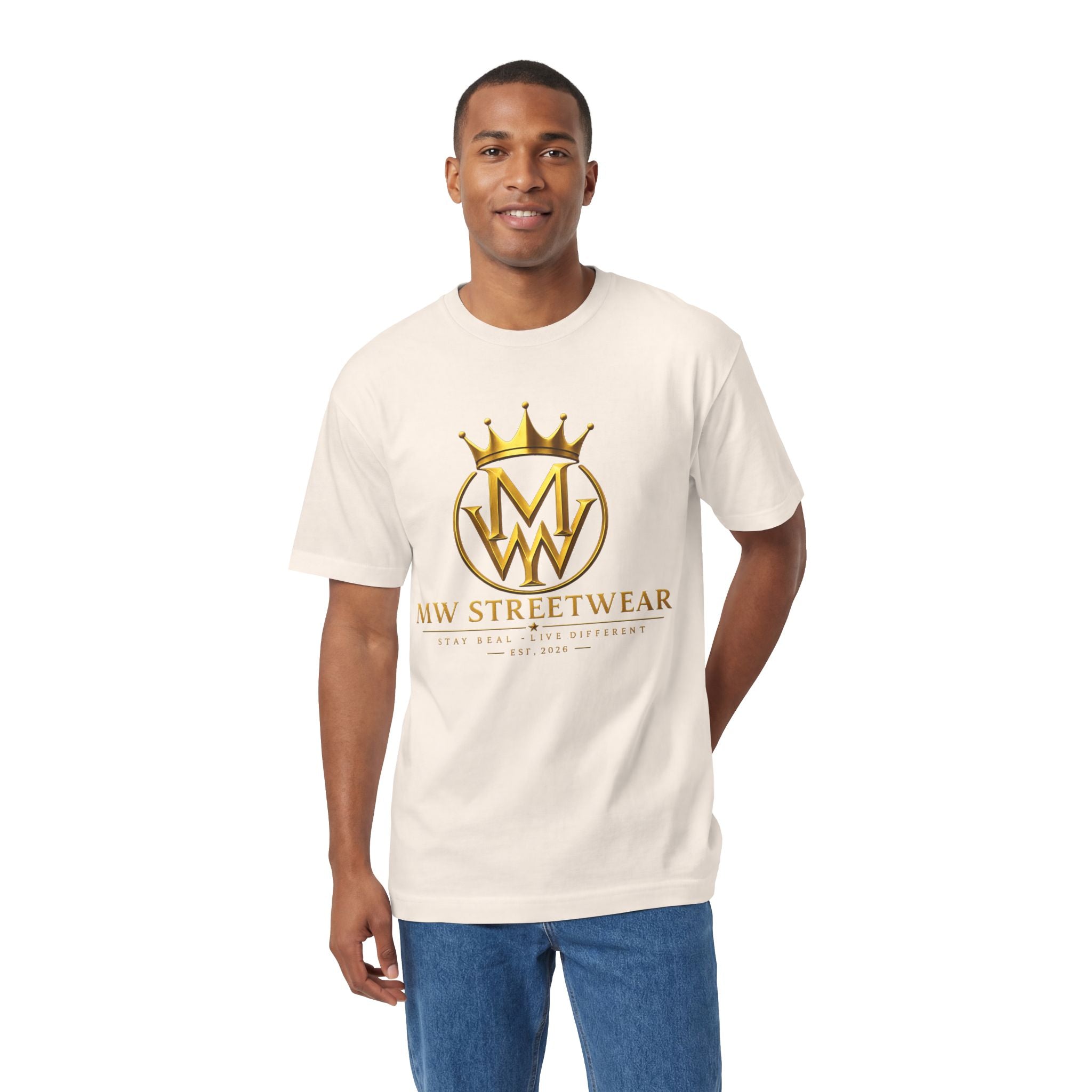 MW Streetwear Logo Tee — Gold Crown Graphic Classic T‑Shirt