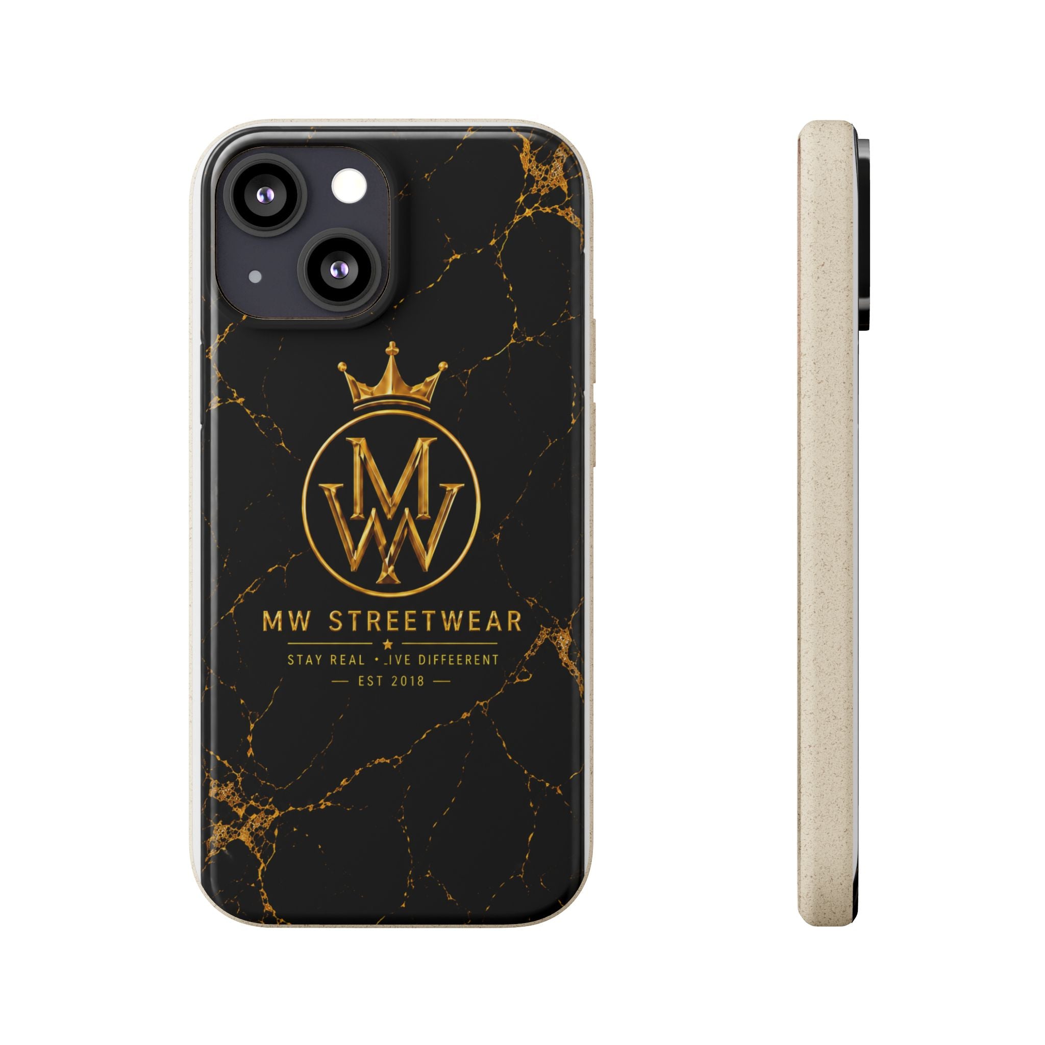 Biodegradable Phone Case — Black Marble MW Streetwear Logo, Eco-Friendly Protective Cover