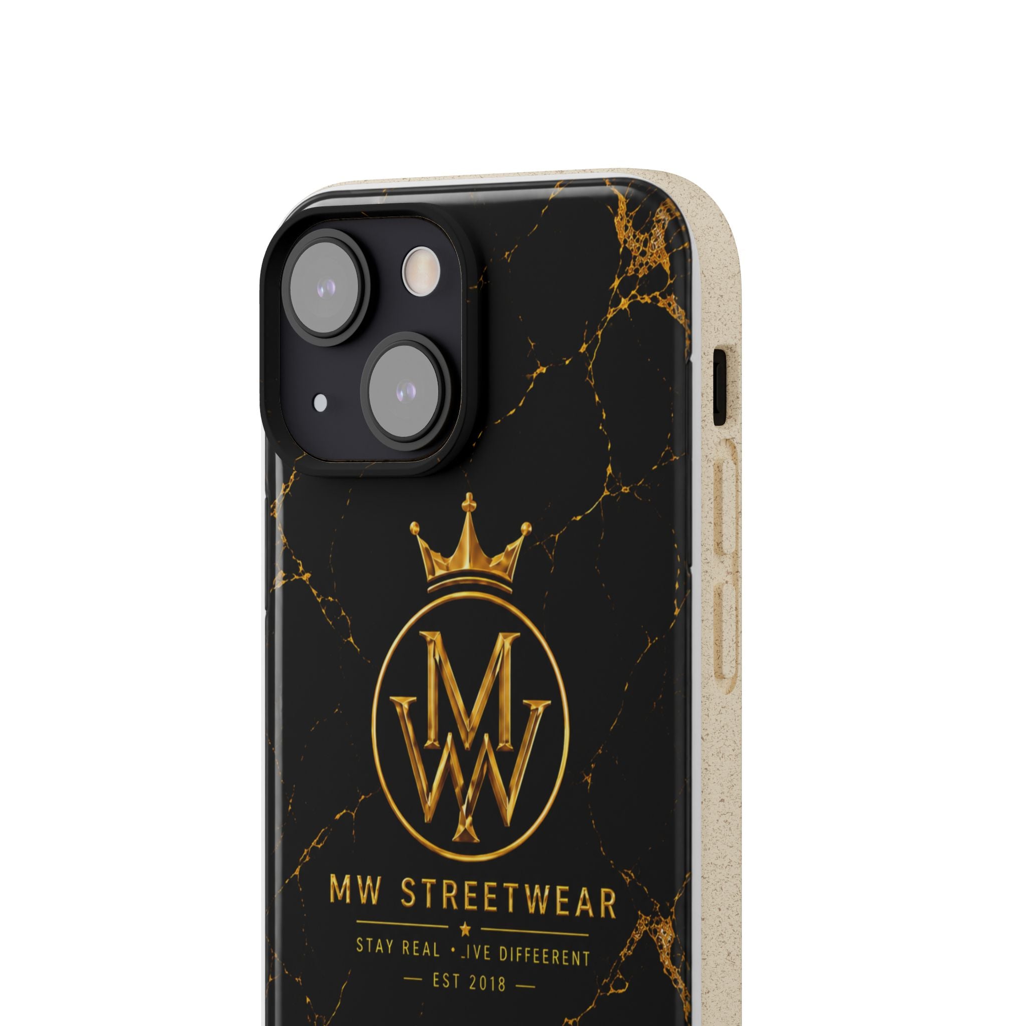 Biodegradable Phone Case — Black Marble MW Streetwear Logo, Eco-Friendly Protective Cover