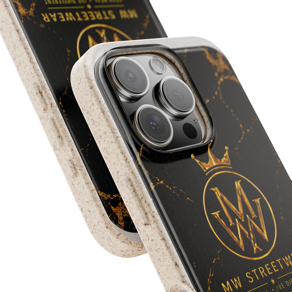 Biodegradable Phone Case — Black Marble MW Streetwear Logo, Eco-Friendly Protective Cover