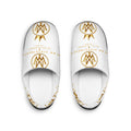 Women's Indoor Slippers — White & Gold Monogram Cozy House Shoes