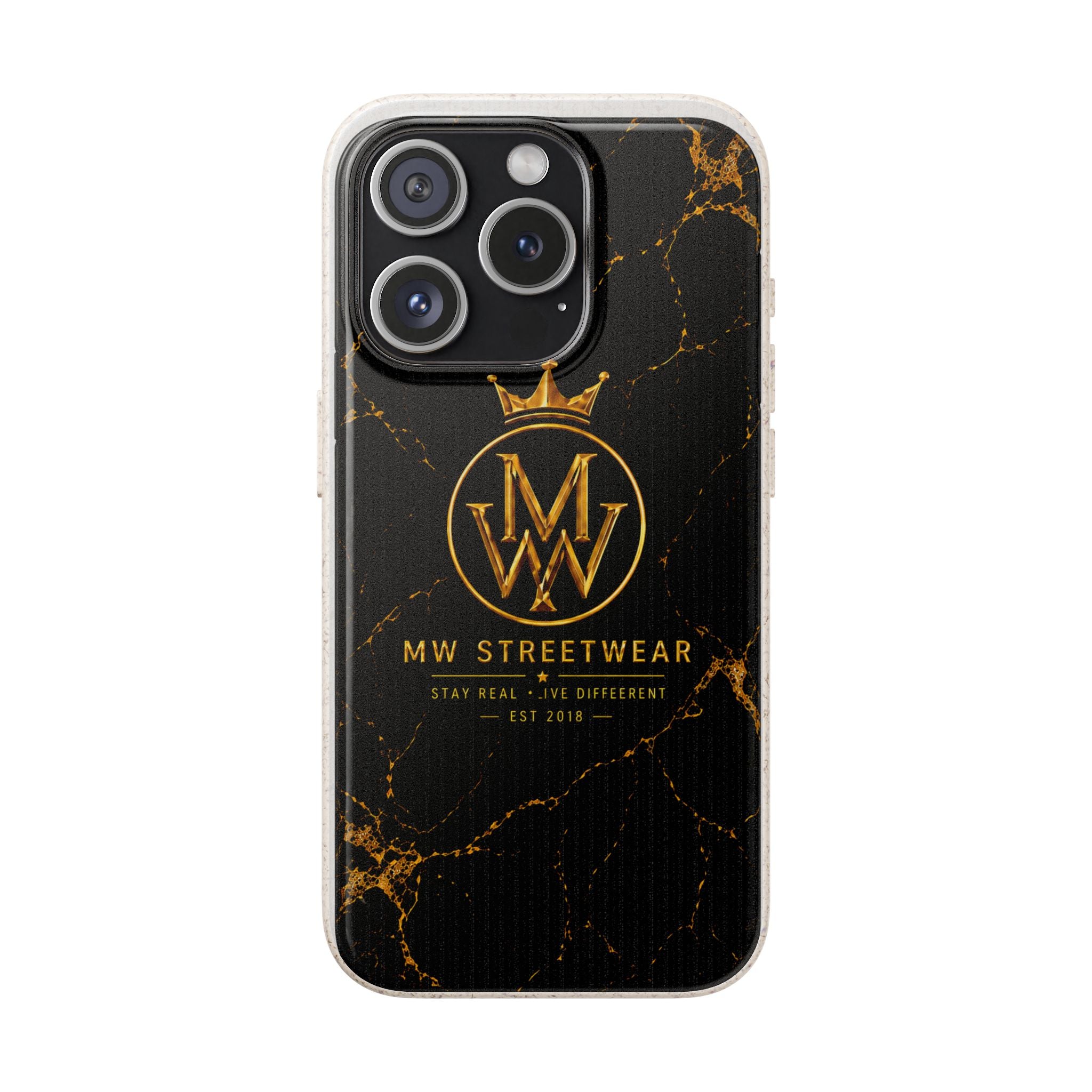 Biodegradable Phone Case — Black Marble MW Streetwear Logo, Eco-Friendly Protective Cover