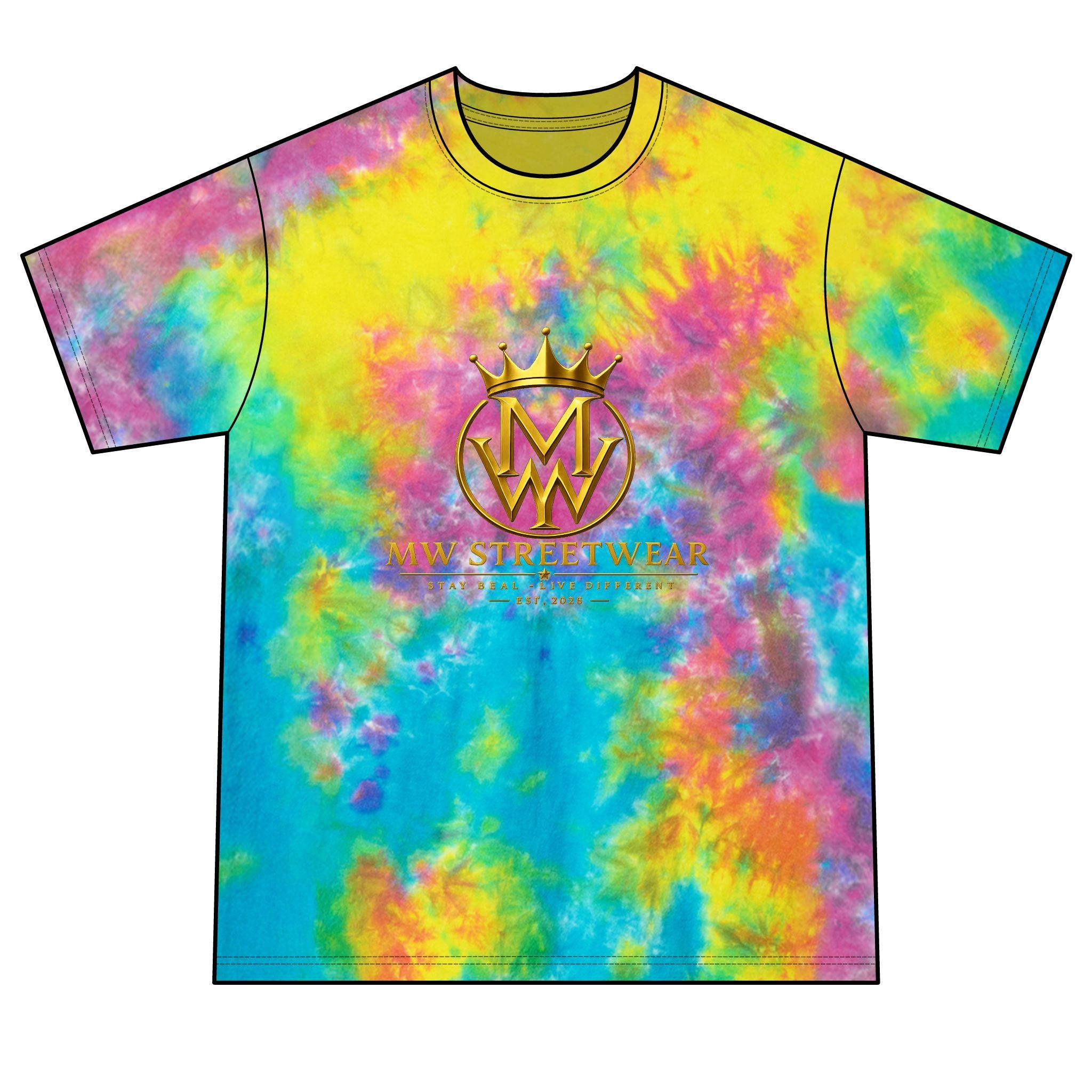 Tie-Dye Tee — MW Streetwear Gold Logo Crystal Tie-Dye T-Shirt