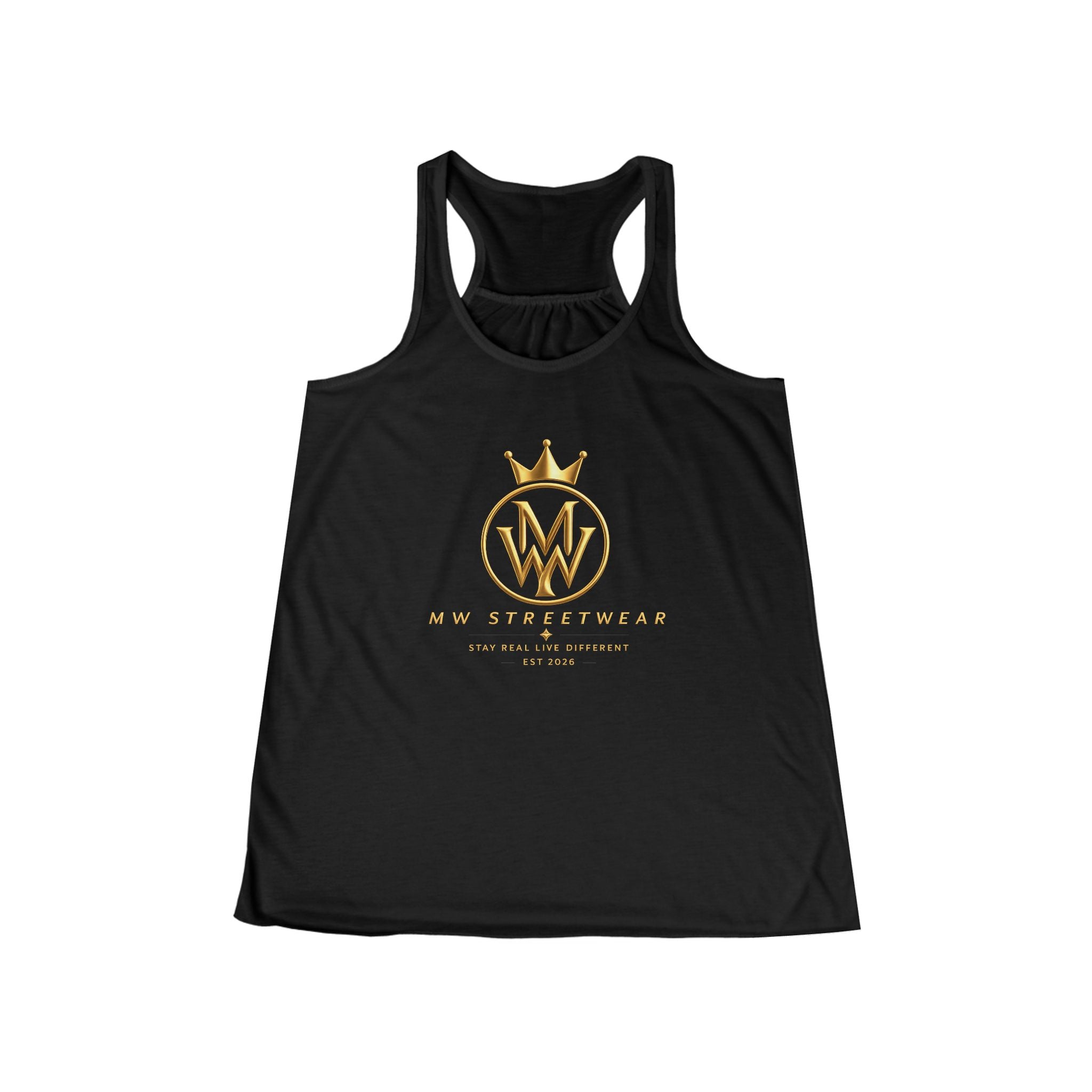 Women's Racerback Tank — Gold Crown 'WW Streetwear' Logo Flowy Tank Top