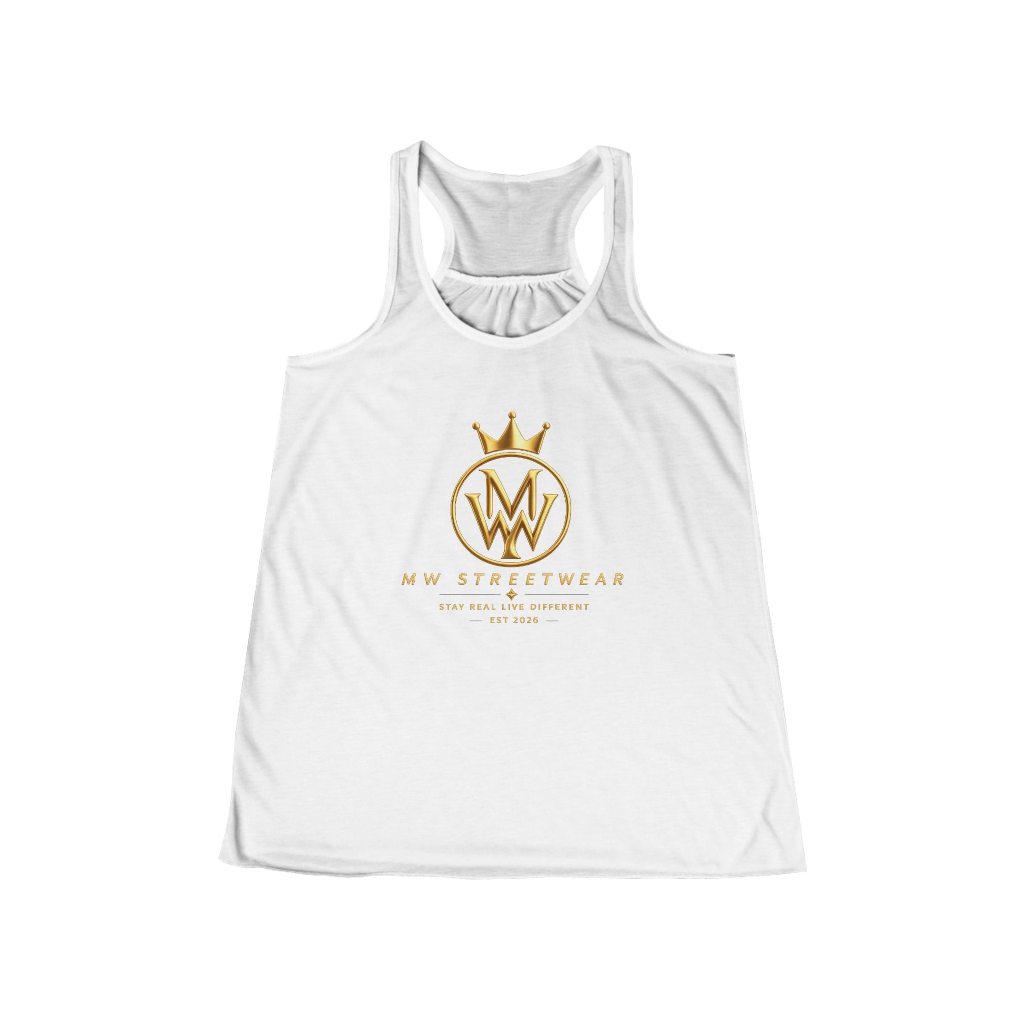 Women's Racerback Tank — Gold Crown 'WW Streetwear' Logo Flowy Tank Top